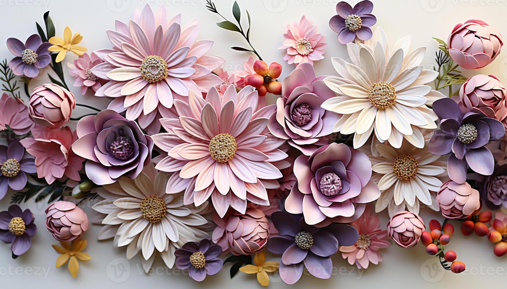 AI generated Abstract floral pattern in pink and purple, a summer bouquet generated by AI photo
