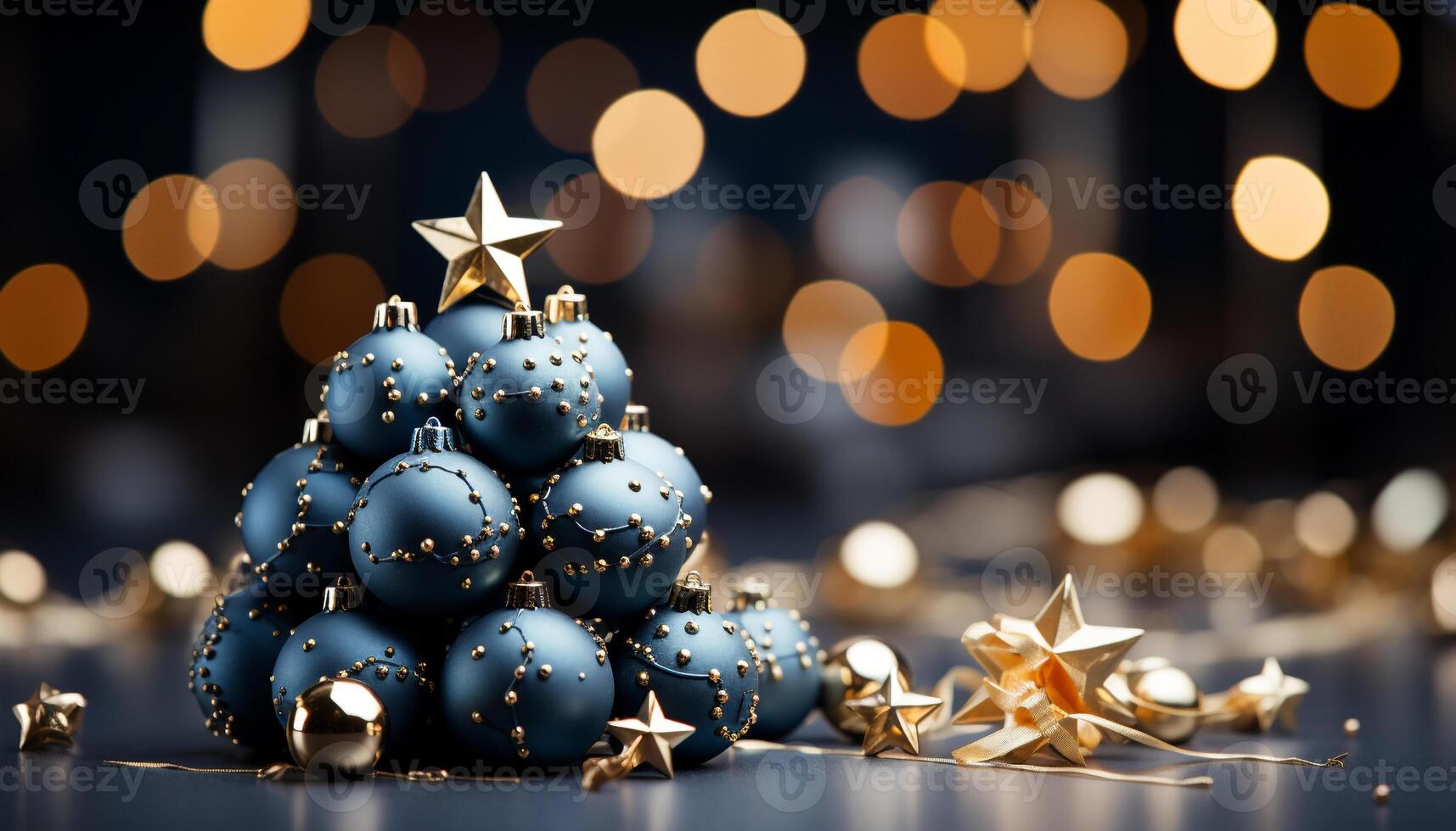 AI generated Shiny gold ornament glows, illuminating dark winter celebration generated by AI photo
