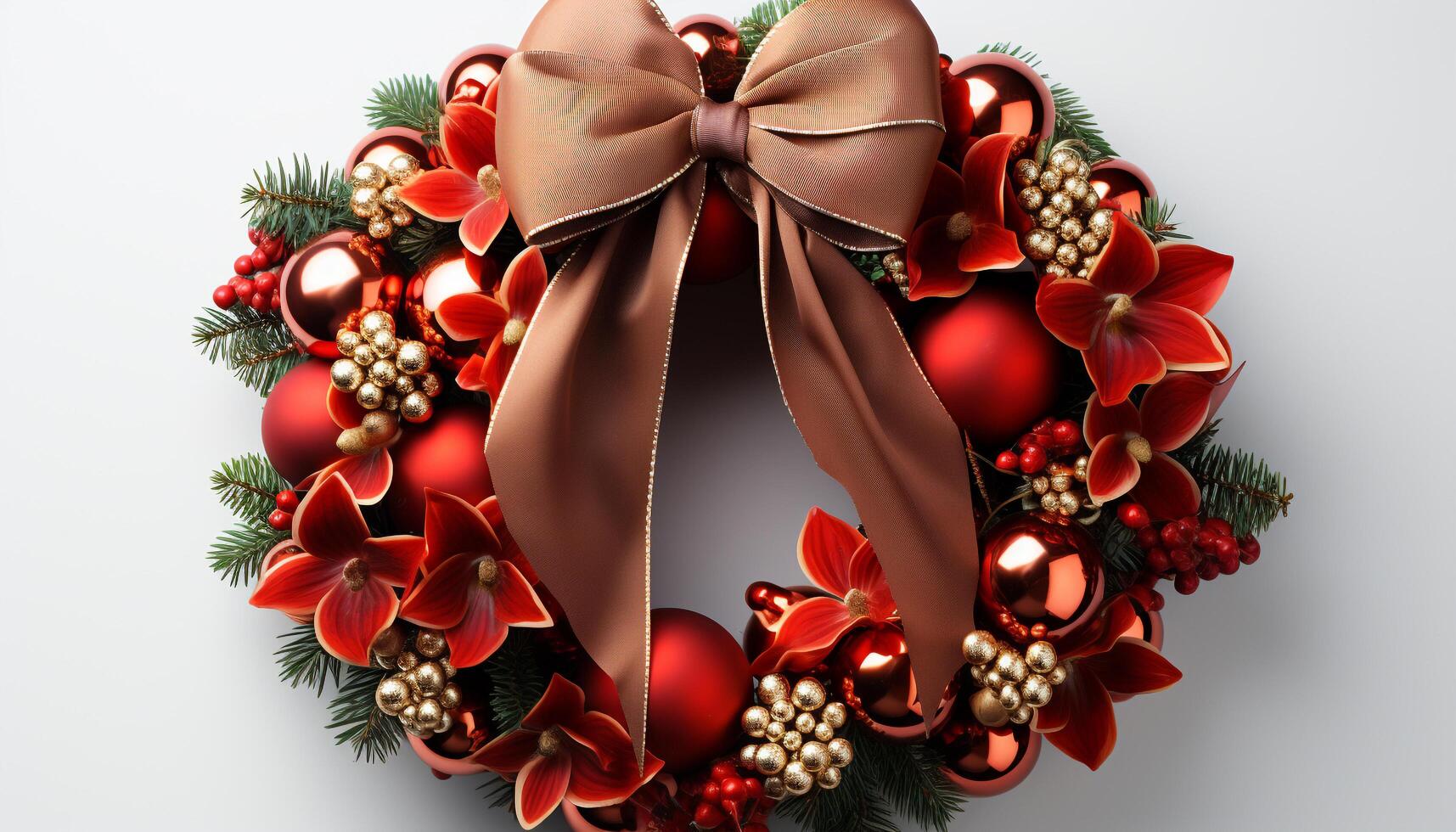 AI generated Winter celebration gift of humor, shiny snowflake decorates Christmas tree generated by AI photo