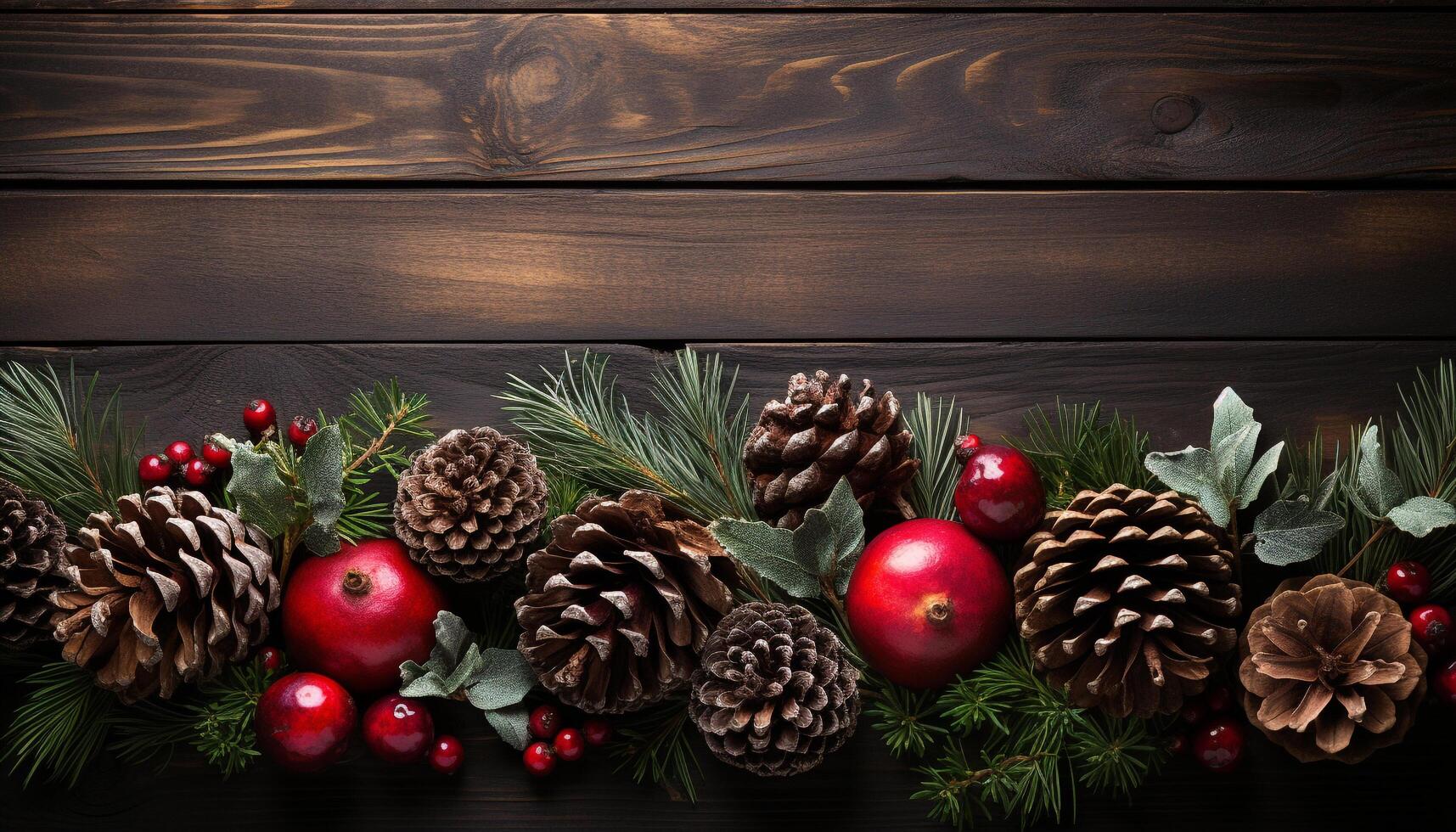 AI generated Winter celebration gift of nature, rustic pine cone decor generated by AI photo