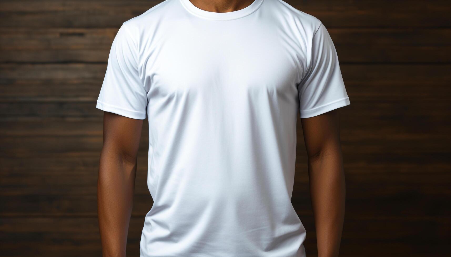 AI generated A muscular man in a blank t shirt stands indoors generated by AI photo