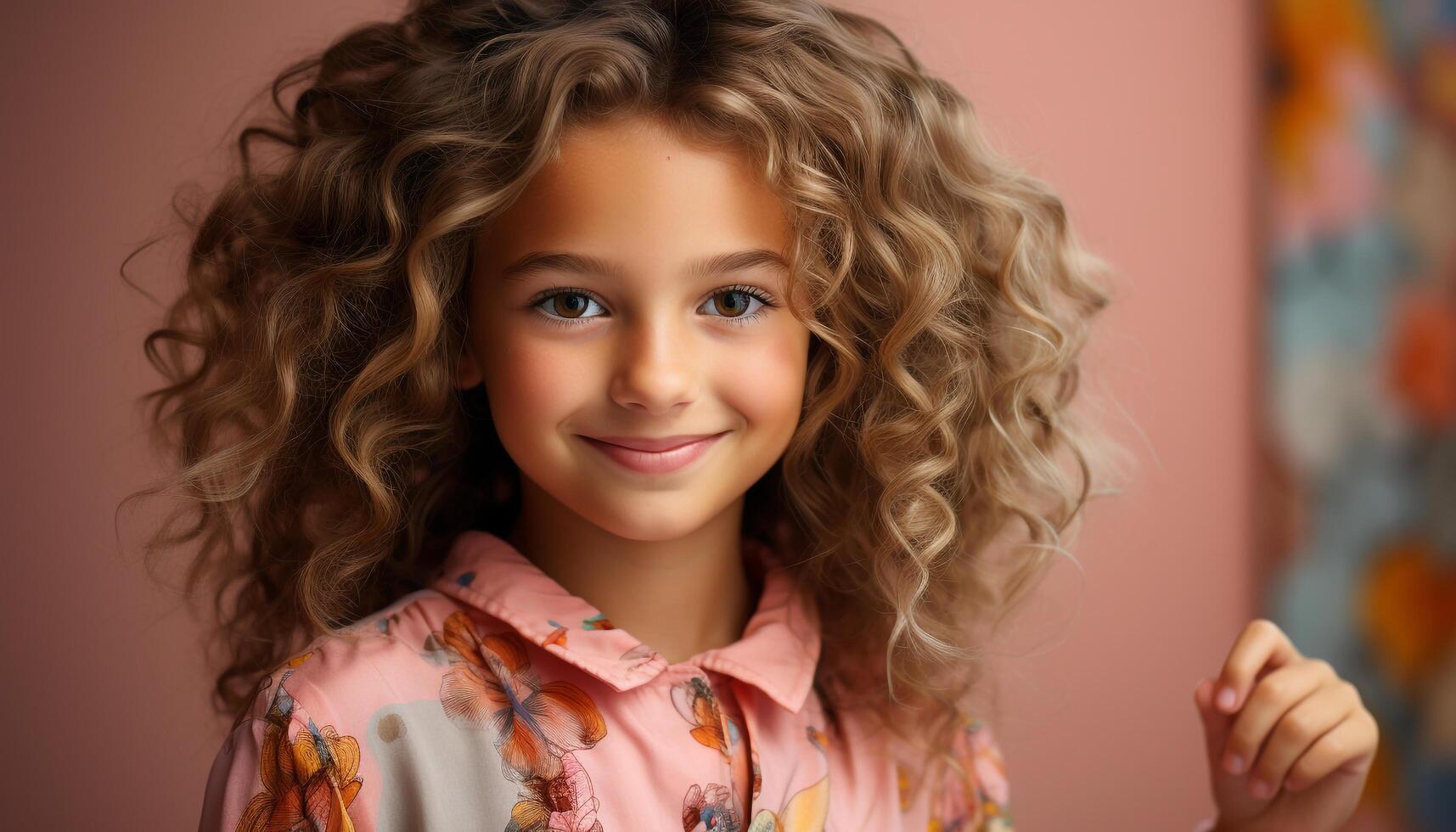 AI generated Smiling child, cute portrait, cheerful girl, happiness looking at camera generated by AI photo