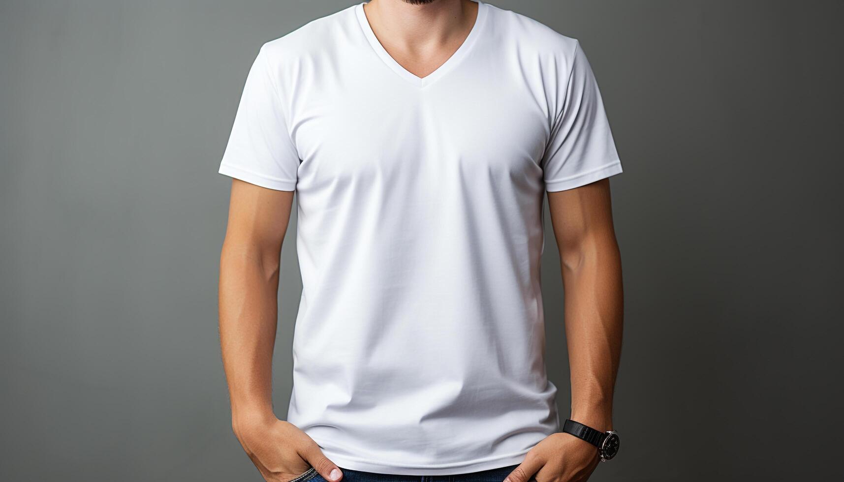 AI generated A confident young adult in a casual t shirt stands generated by AI photo