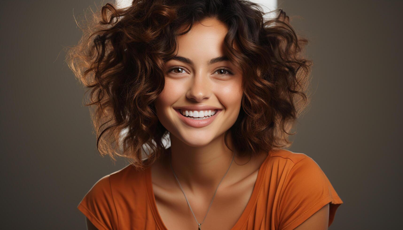 AI generated One beautiful woman smiling, looking at camera with confidence generated by AI photo