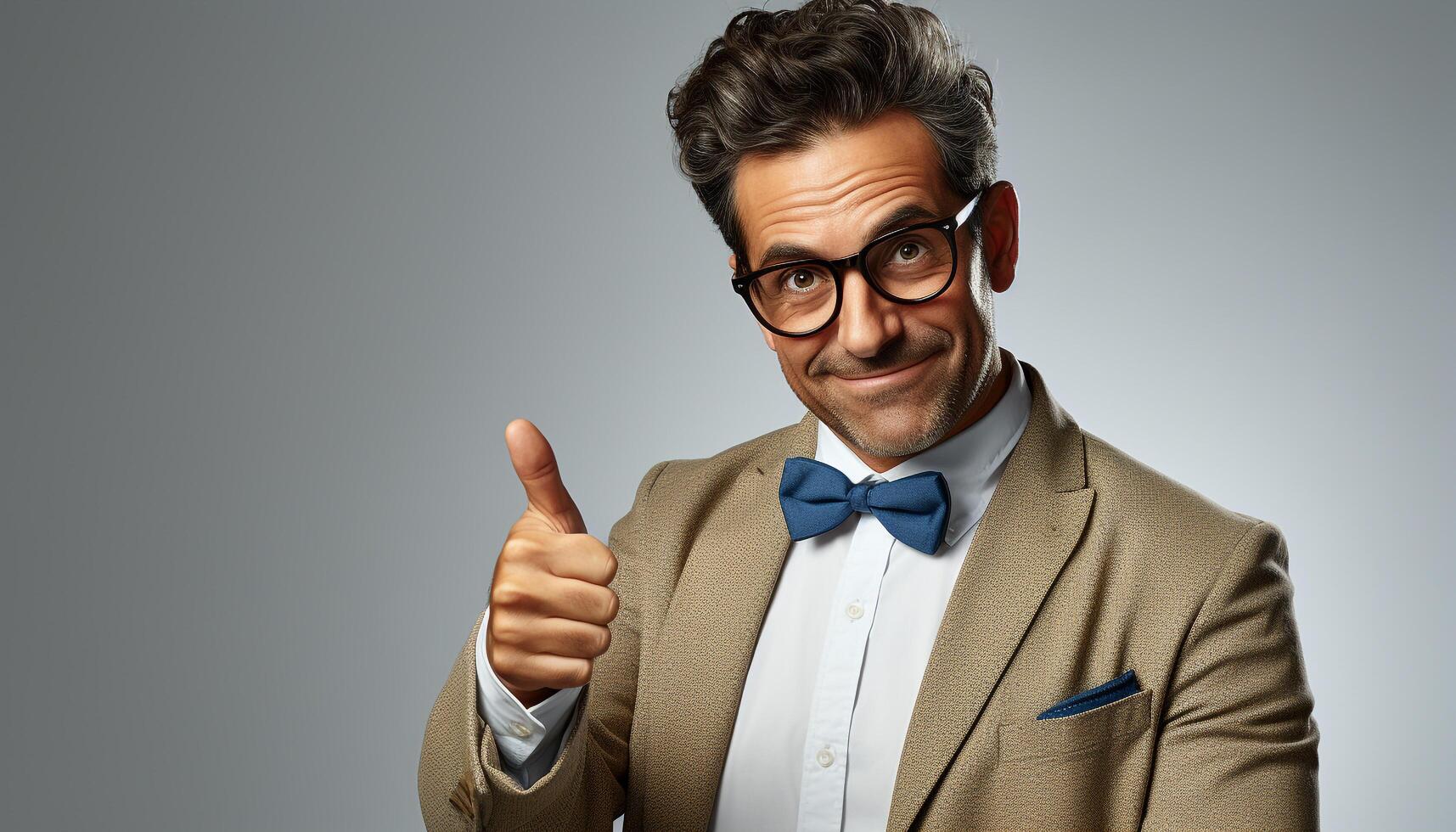 AI generated A successful businessman with a confident smile and a thumbs up generated by AI photo