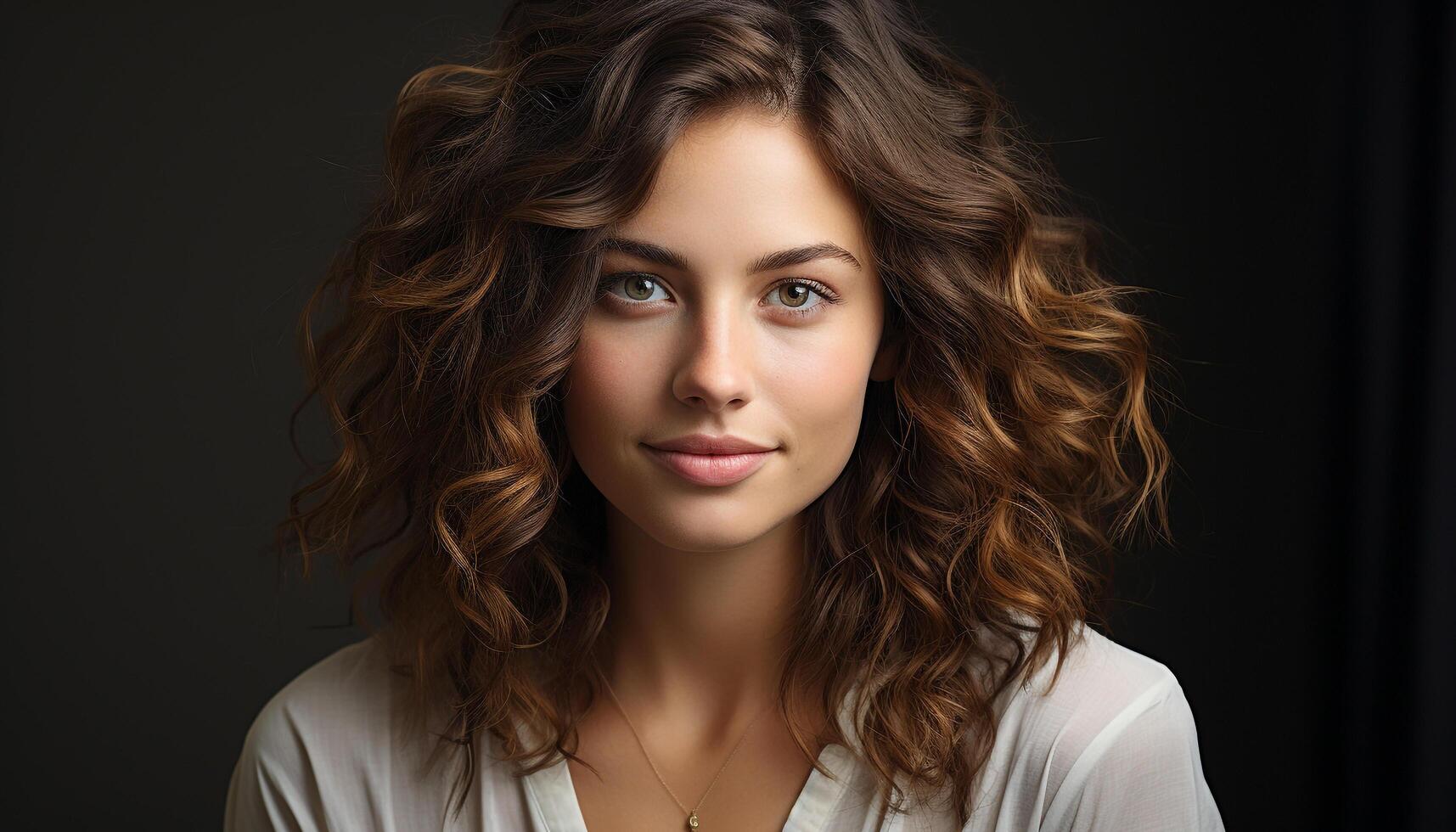 AI generated Beautiful woman with long brown hair looking at camera confidently generated by AI photo