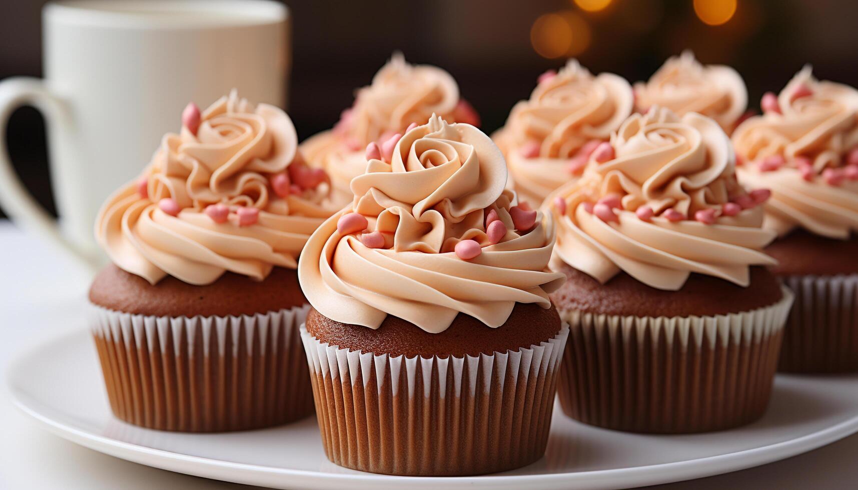 AI generated Homemade cupcake with chocolate icing, a sweet indulgence for celebration generated by AI photo