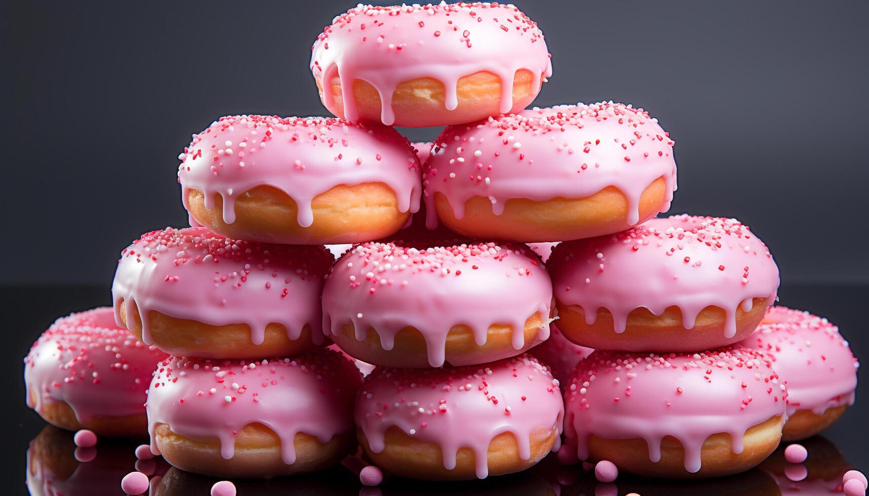 AI generated Gourmet donut with pink icing, chocolate, and strawberry decoration generated by AI photo