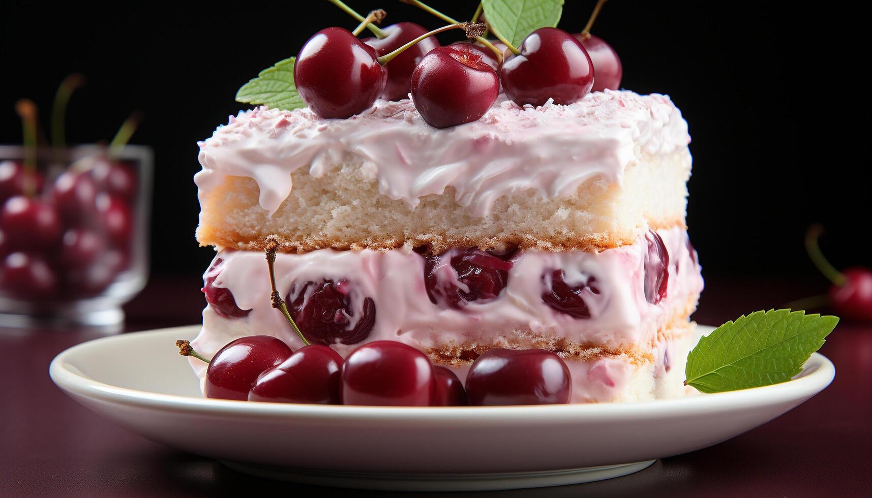 AI generated Homemade gourmet cheesecake slice with fresh berries and whipped cream generated by AI photo