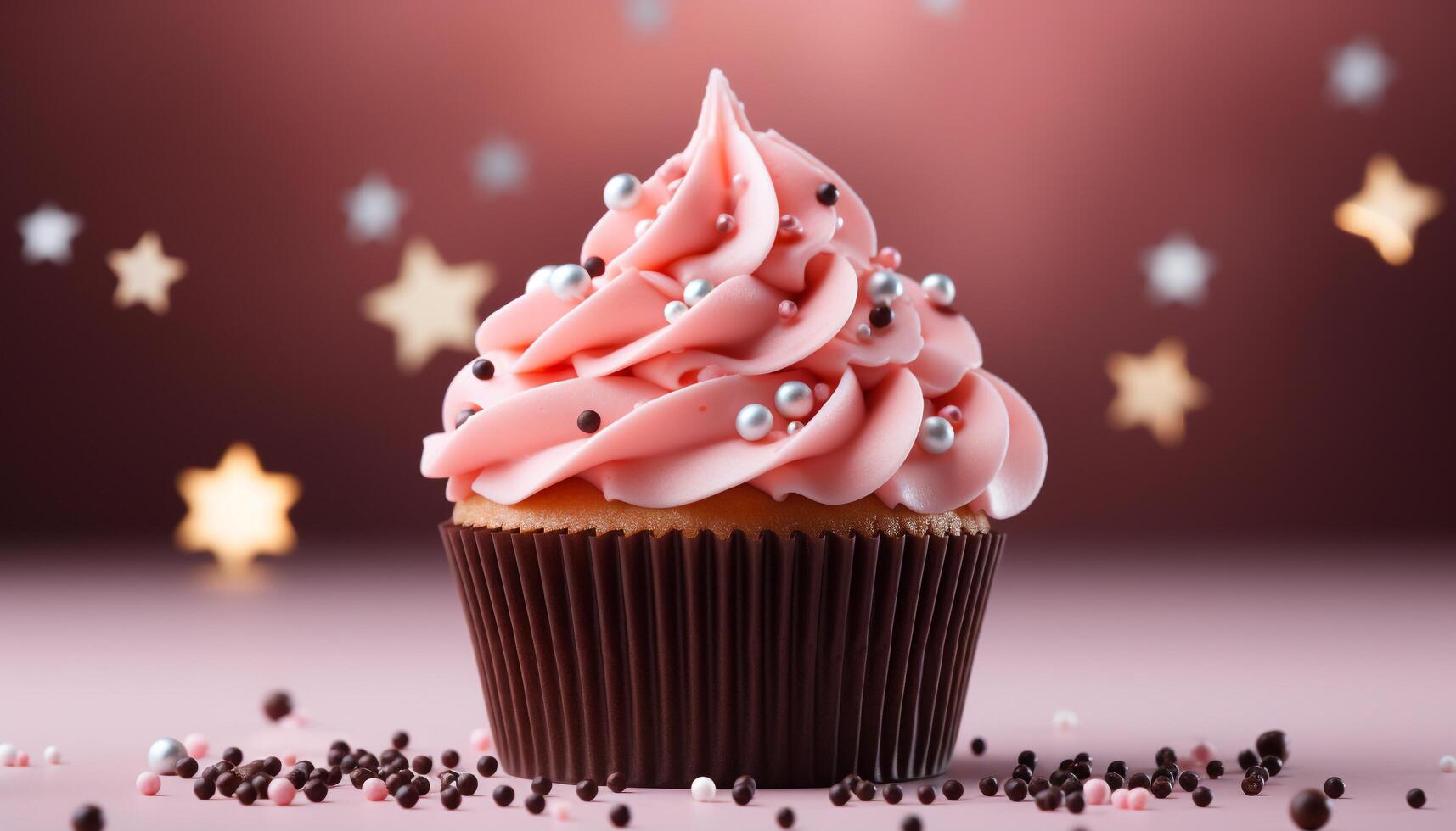 AI generated Homemade cupcake with chocolate icing, a sweet birthday celebration generated by AI photo