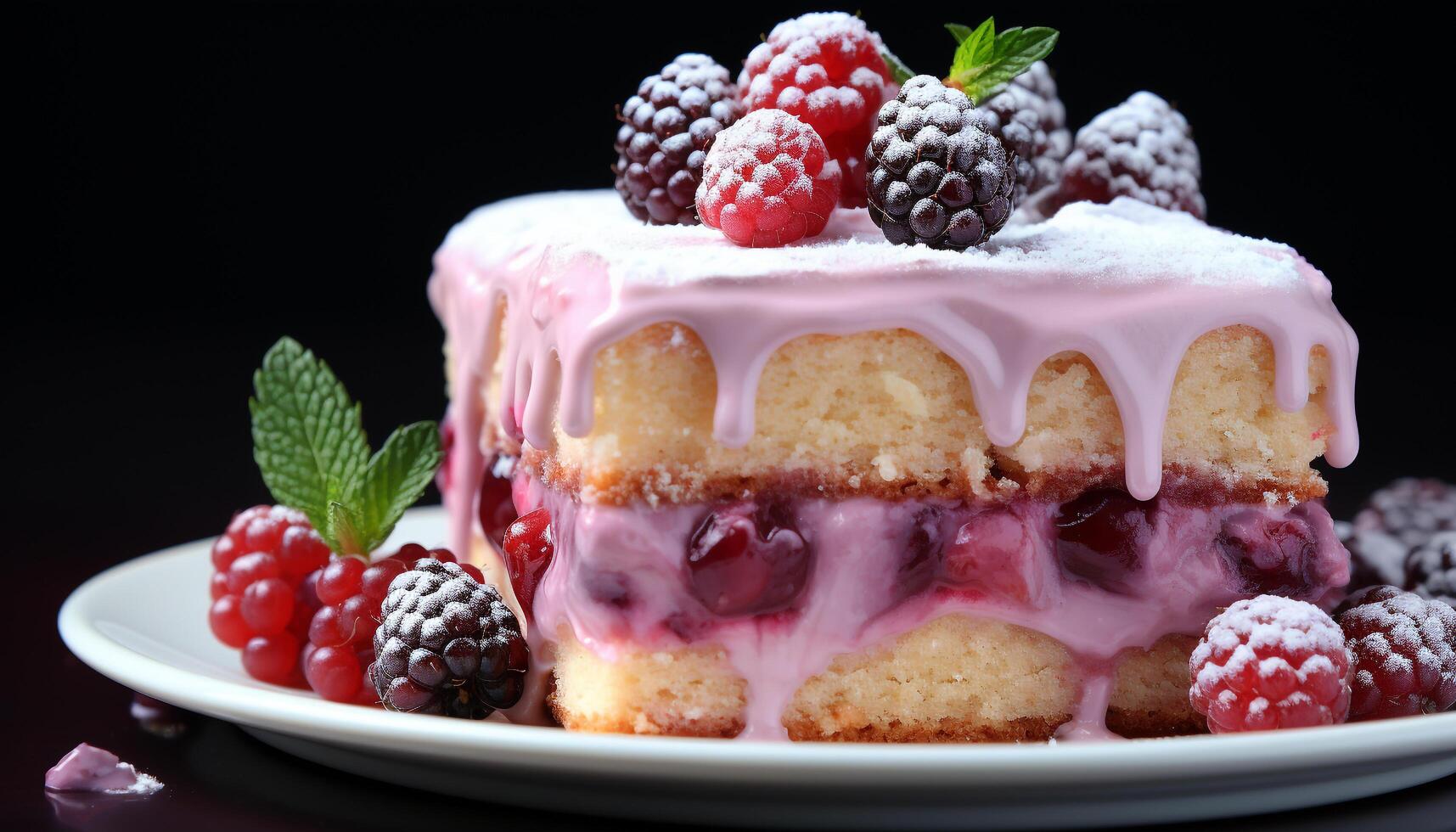 AI generated A gourmet dessert plate with fresh berry indulgence and chocolate generated by AI photo