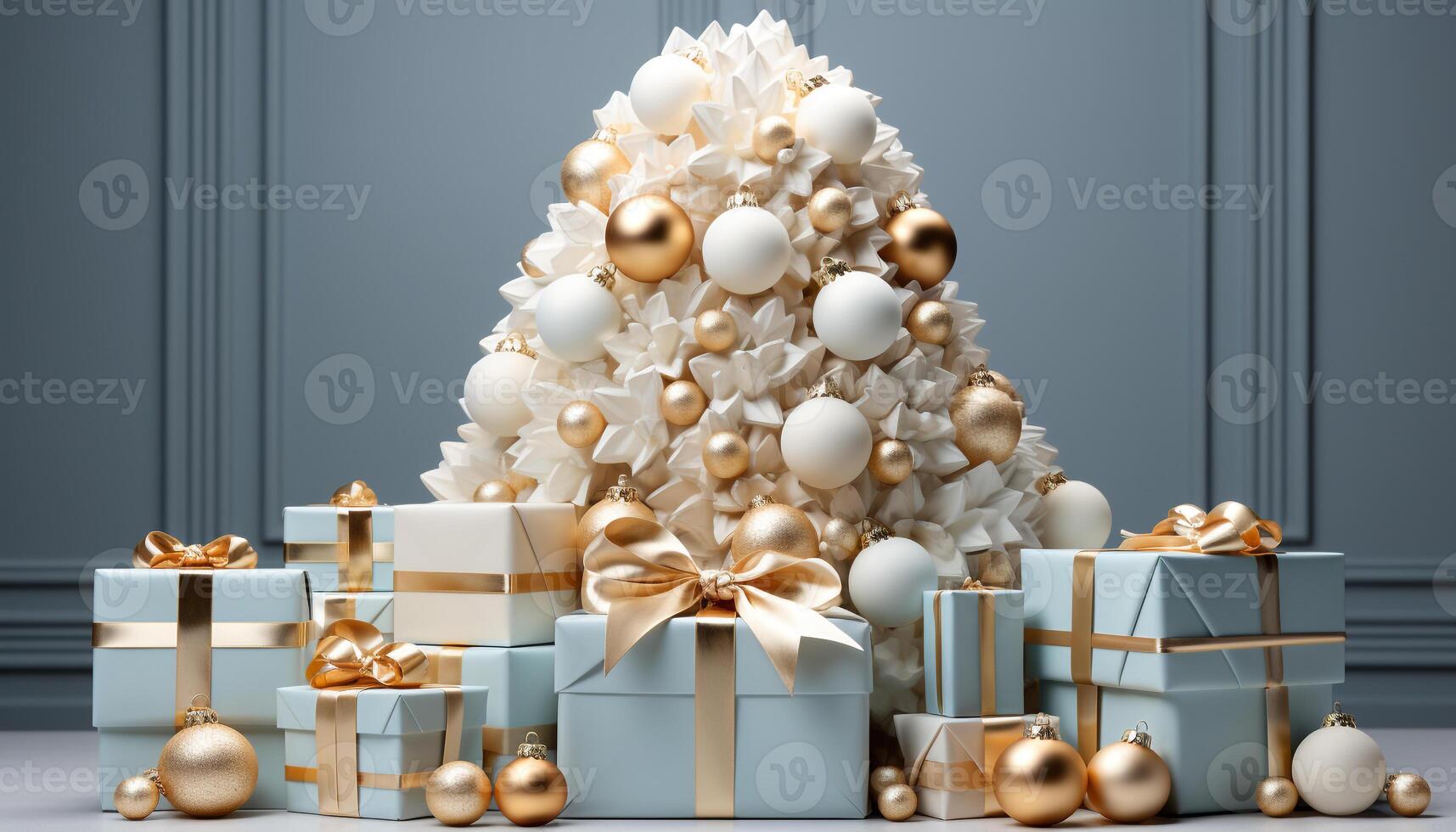 AI generated A cute gift box wrapped in shiny gold decoration generated by AI photo