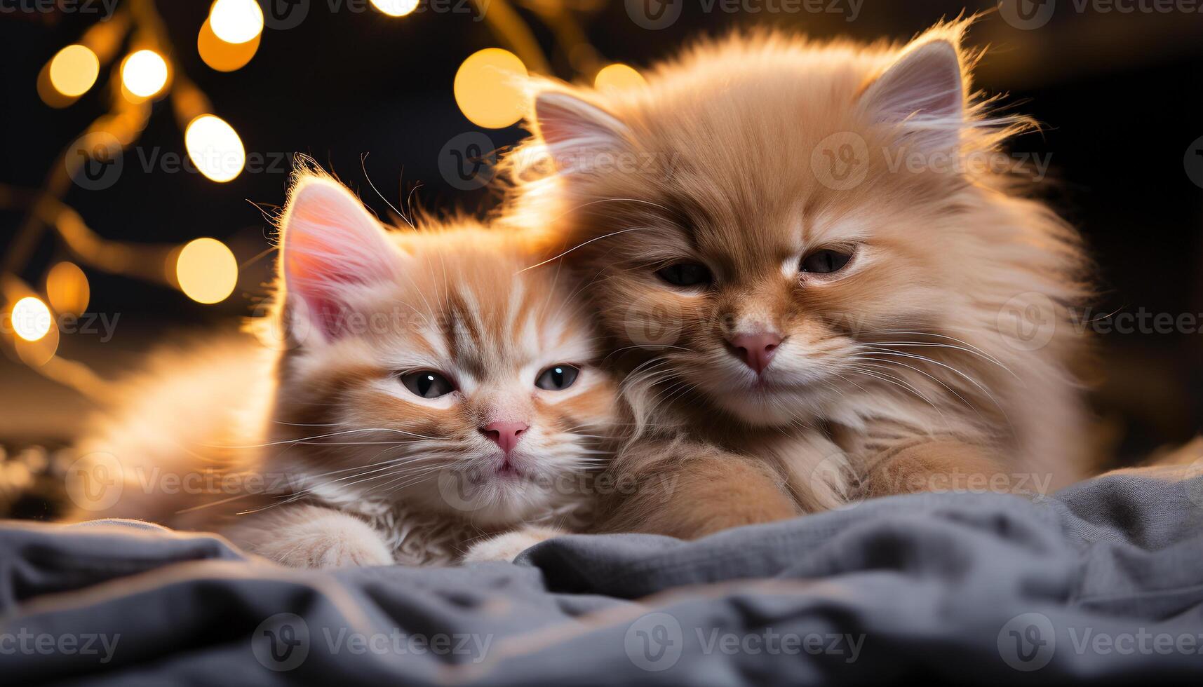 AI generated Cute kitten and playful puppy, a furry family of love generated by AI photo