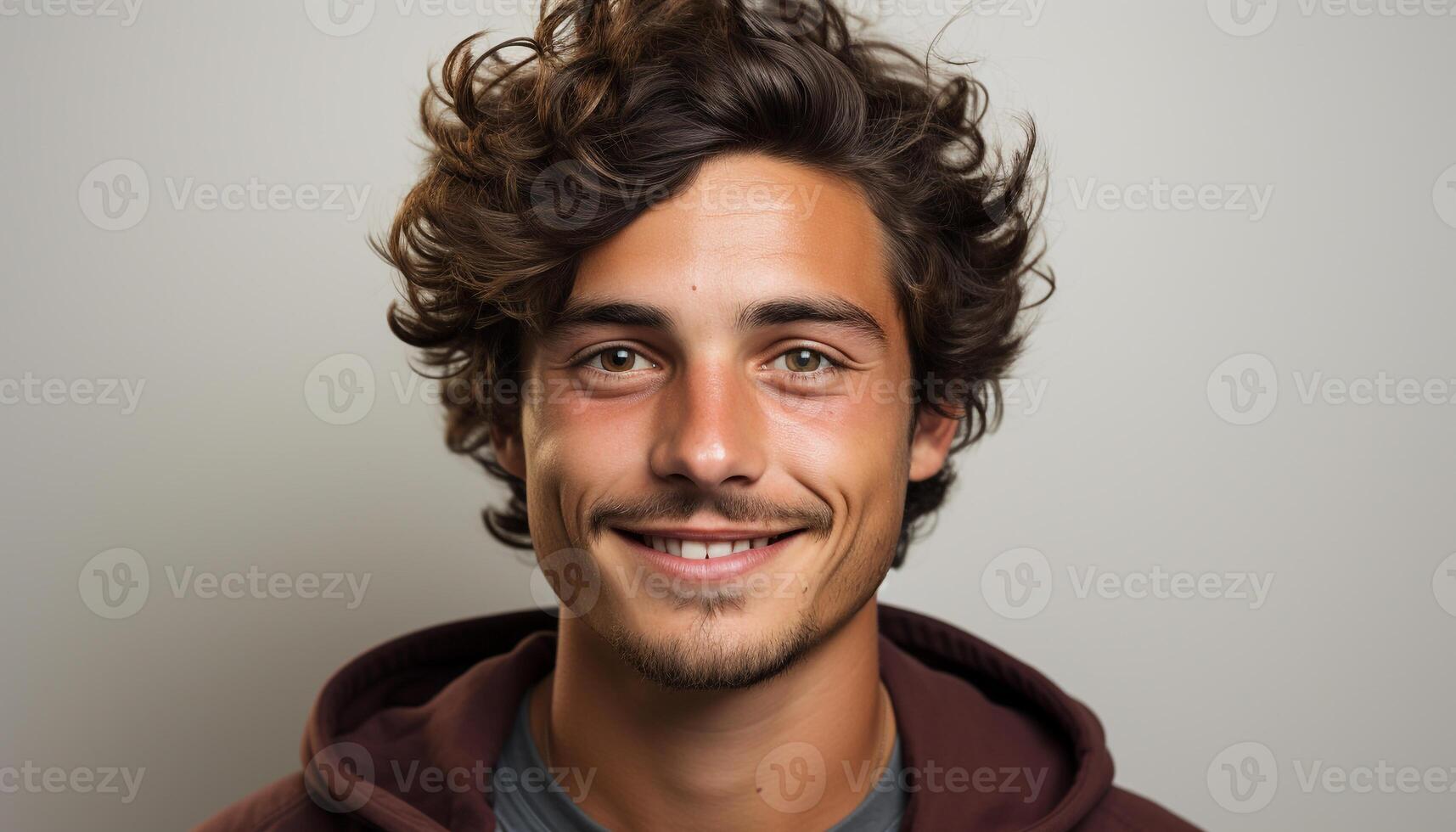 AI generated Smiling young man with curly hair exudes confidence and joy generated by AI photo