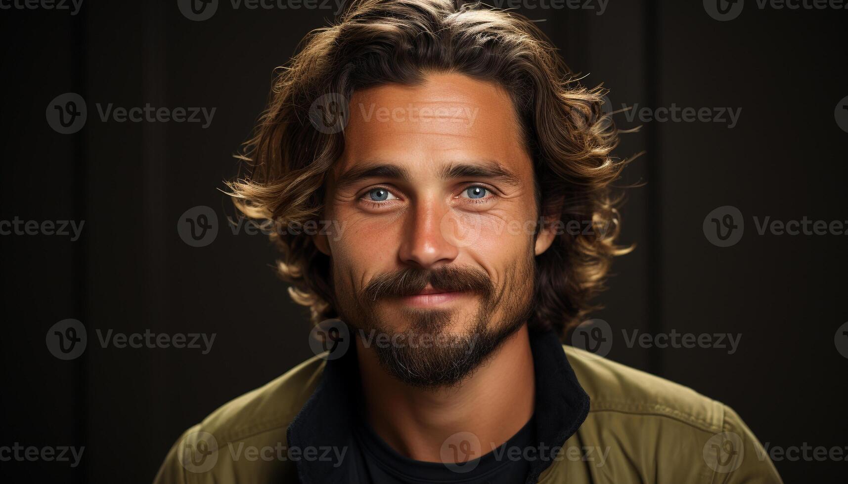 AI generated Confident young man with beard, smiling, looking at camera generated by AI photo