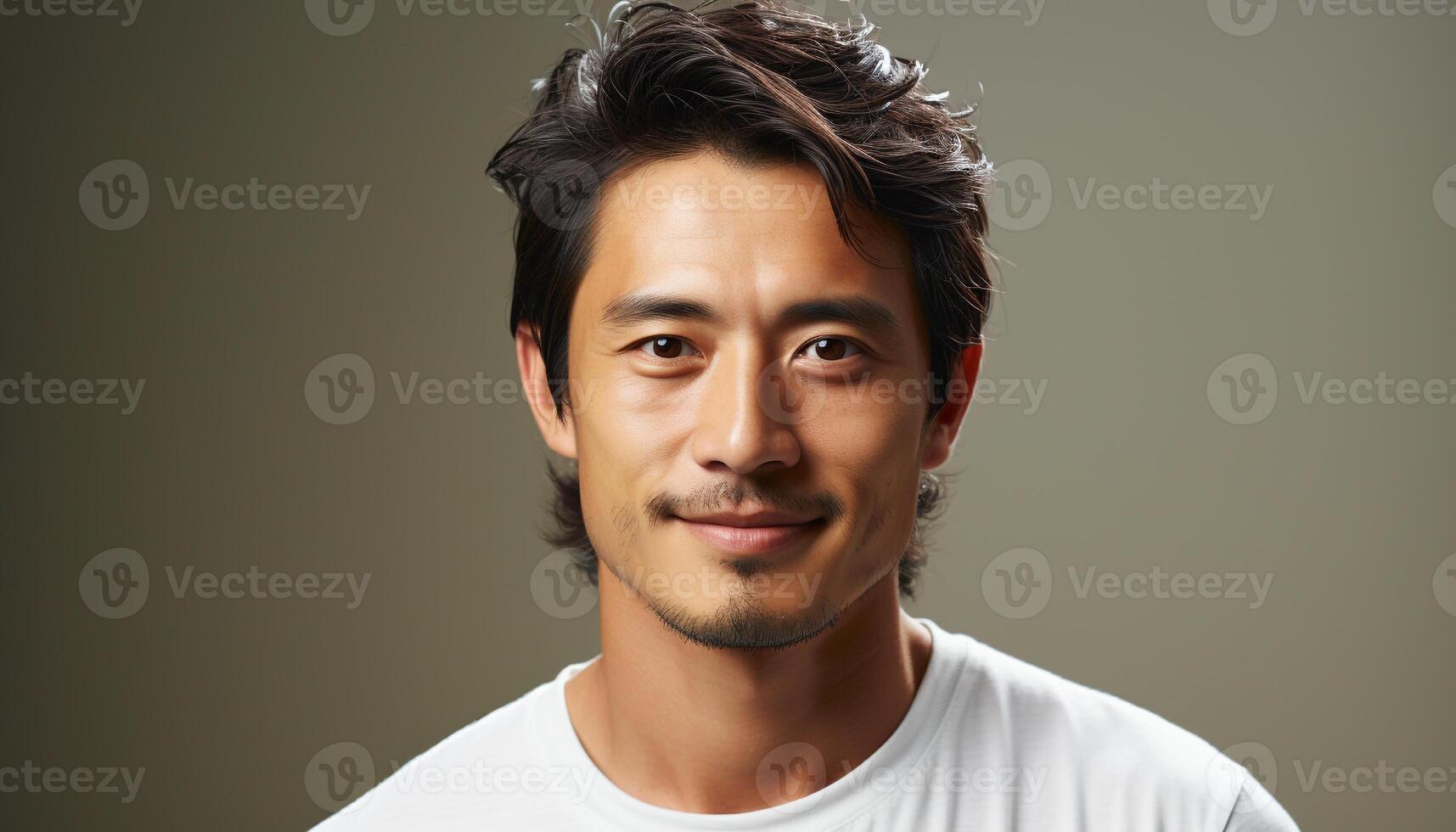 AI generated Confident young man with a toothy smile, looking at camera generated by AI photo