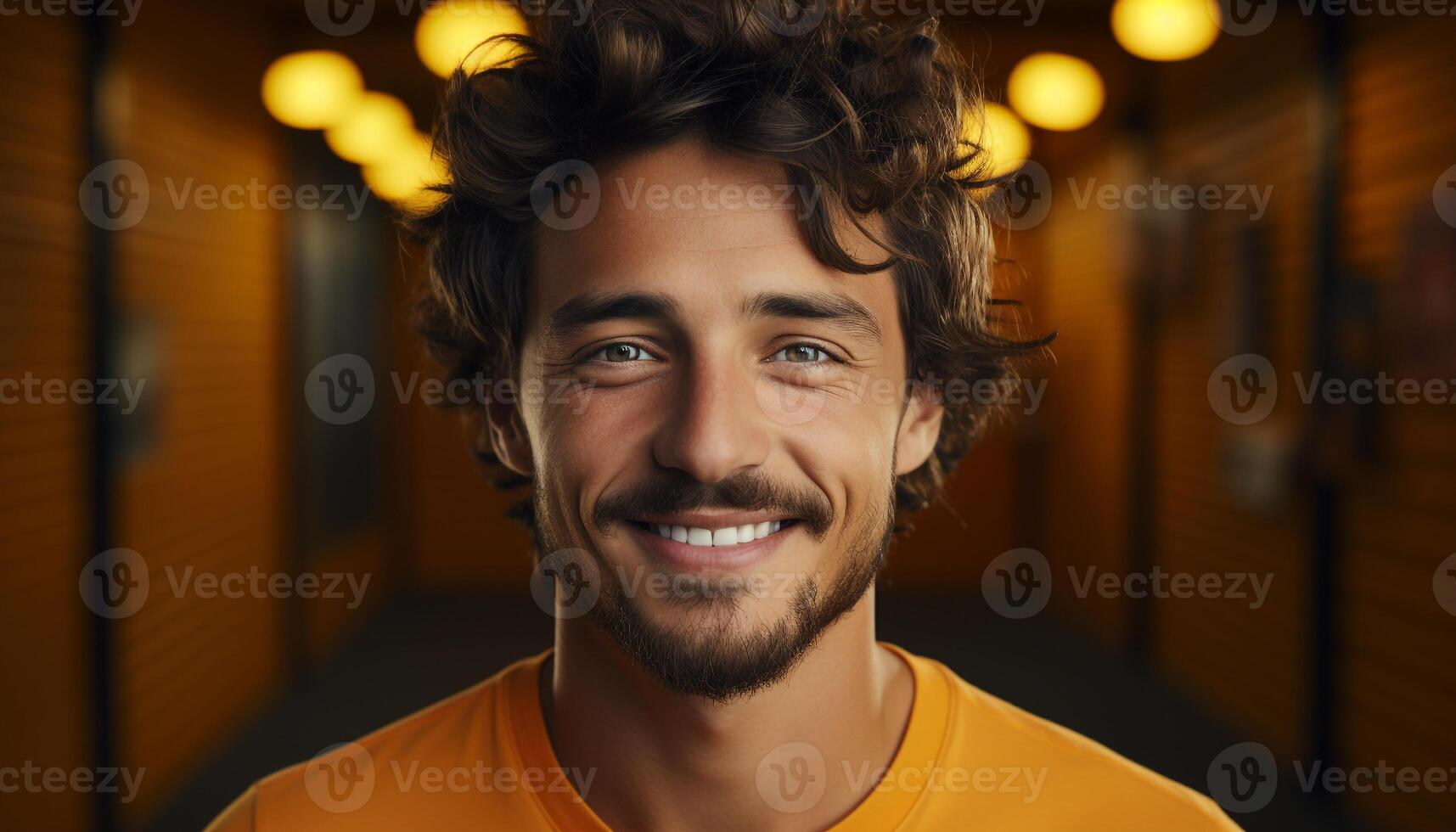 AI generated A cheerful young man with a confident smile outdoors generated by AI photo