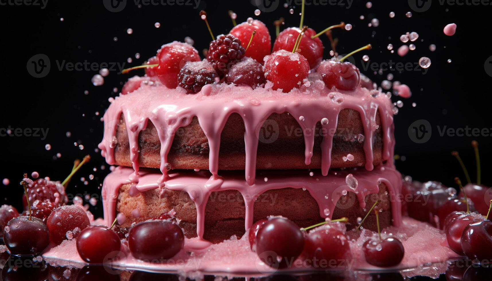 AI generated Homemade birthday cake with chocolate cream and fresh strawberry decoration generated by AI photo