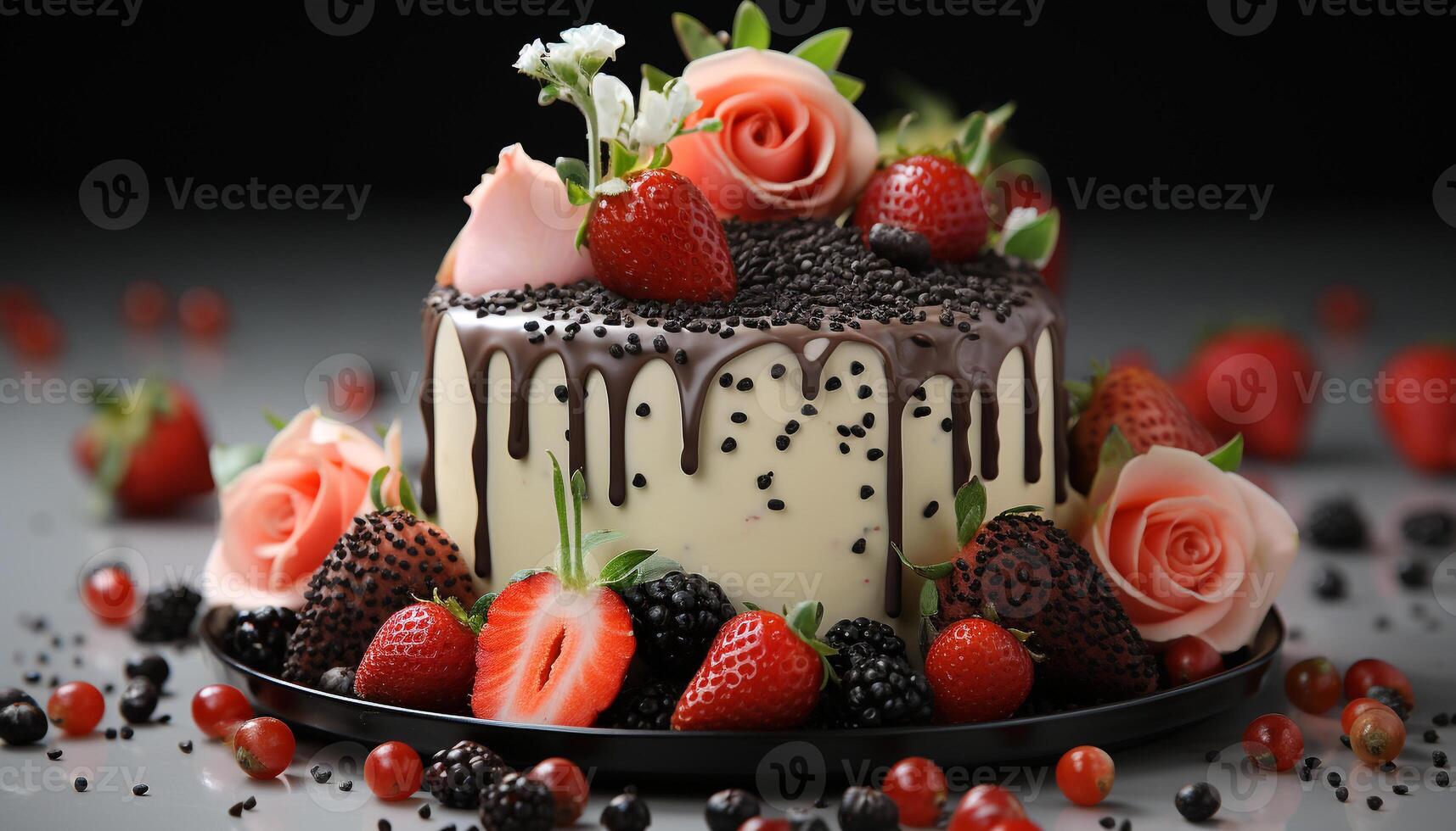 AI generated Freshness and indulgence in a homemade berry cheesecake slice generated by AI photo