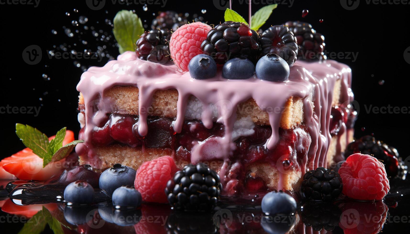 ai generado hecho en casa baya tarta de queso rebanada con Fresco Fruta decoración generado por ai foto