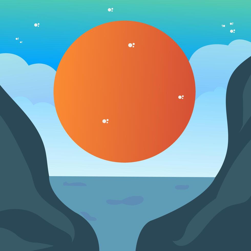 Illustration of The Sun Setting Over the Two Ends vector