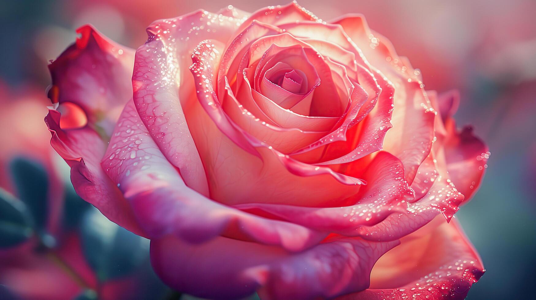 AI generated Close up pink rose with water droplets background. Perfect for wedding invitations, greeting cards, website banners, floral backgrounds, and nature themed designs. photo