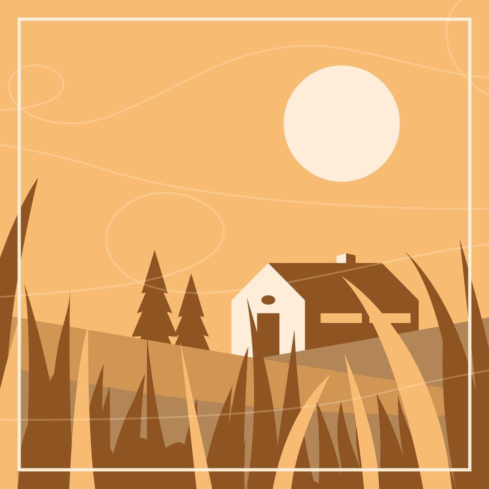 Barn with view of sunset background vector illustration design