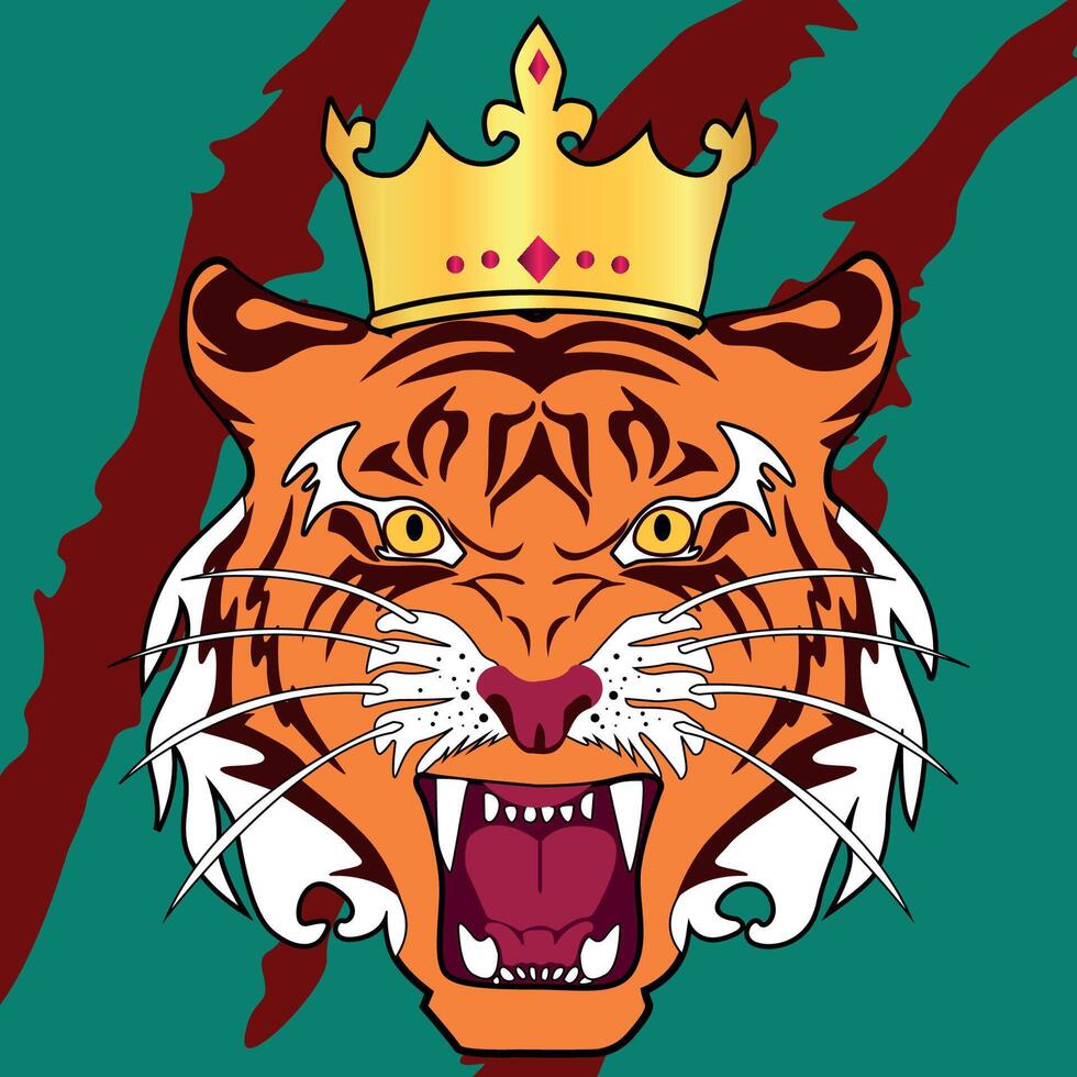 Tigre cabeza Rey con verde antecedentes vector