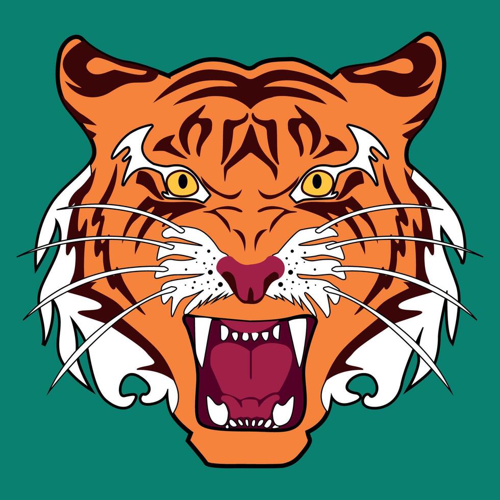 Tigre cabeza Rey con verde antecedentes vector