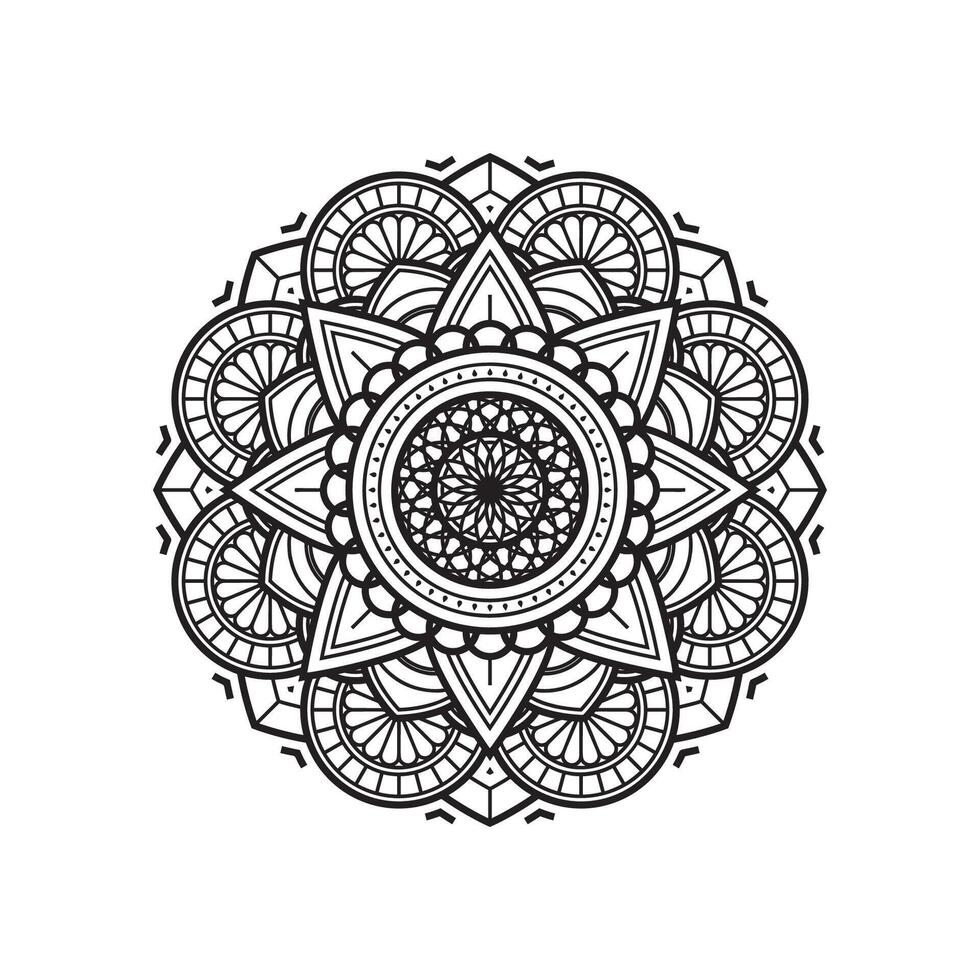 sencillo circulo floraciones de acromático negro y blanco mandala forma arte lineal vector