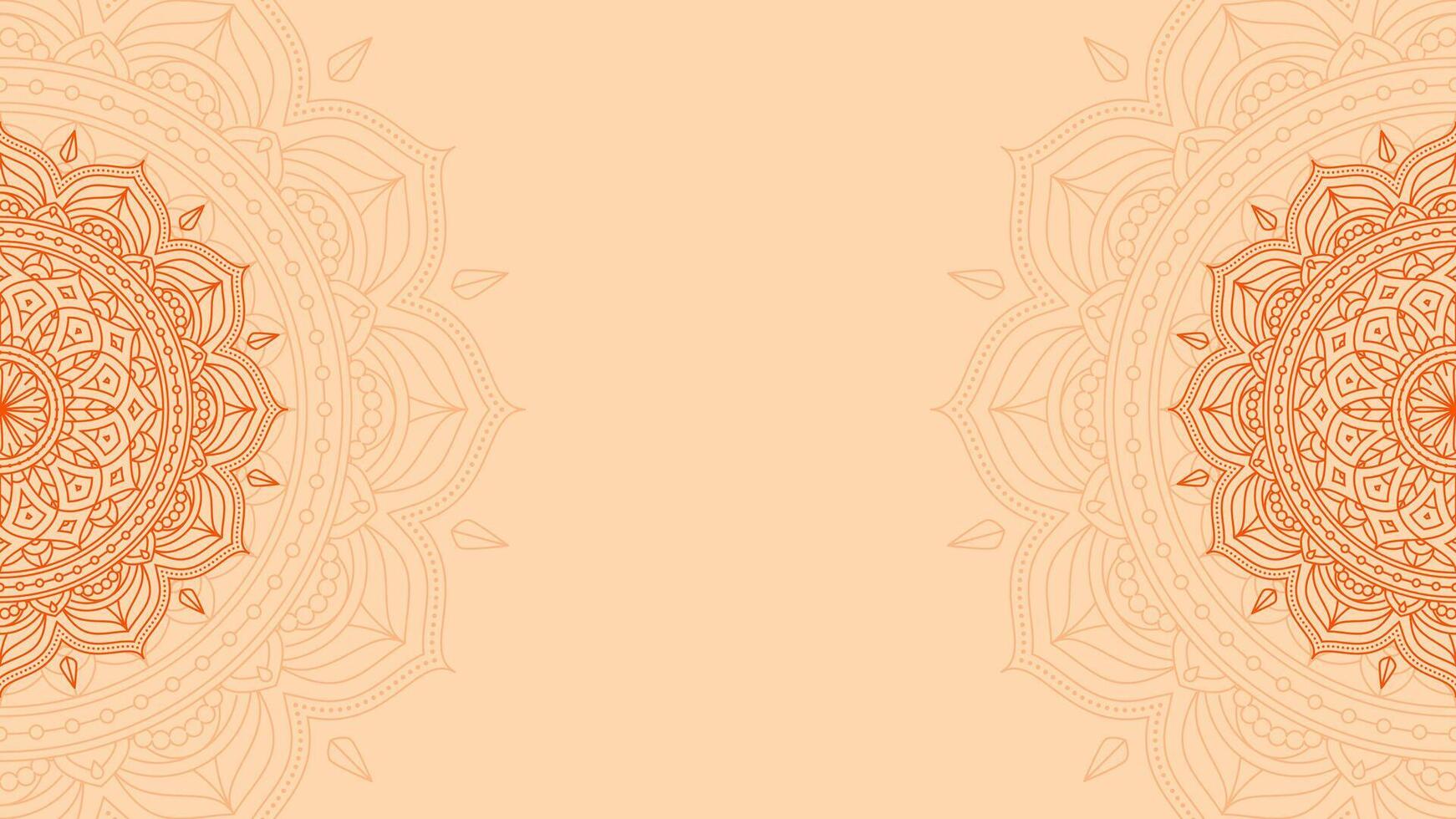 Lotus Mandala Art Blank Horizontal Vector Background in Luxurious and Minimalist Orange Peel Hue Theme