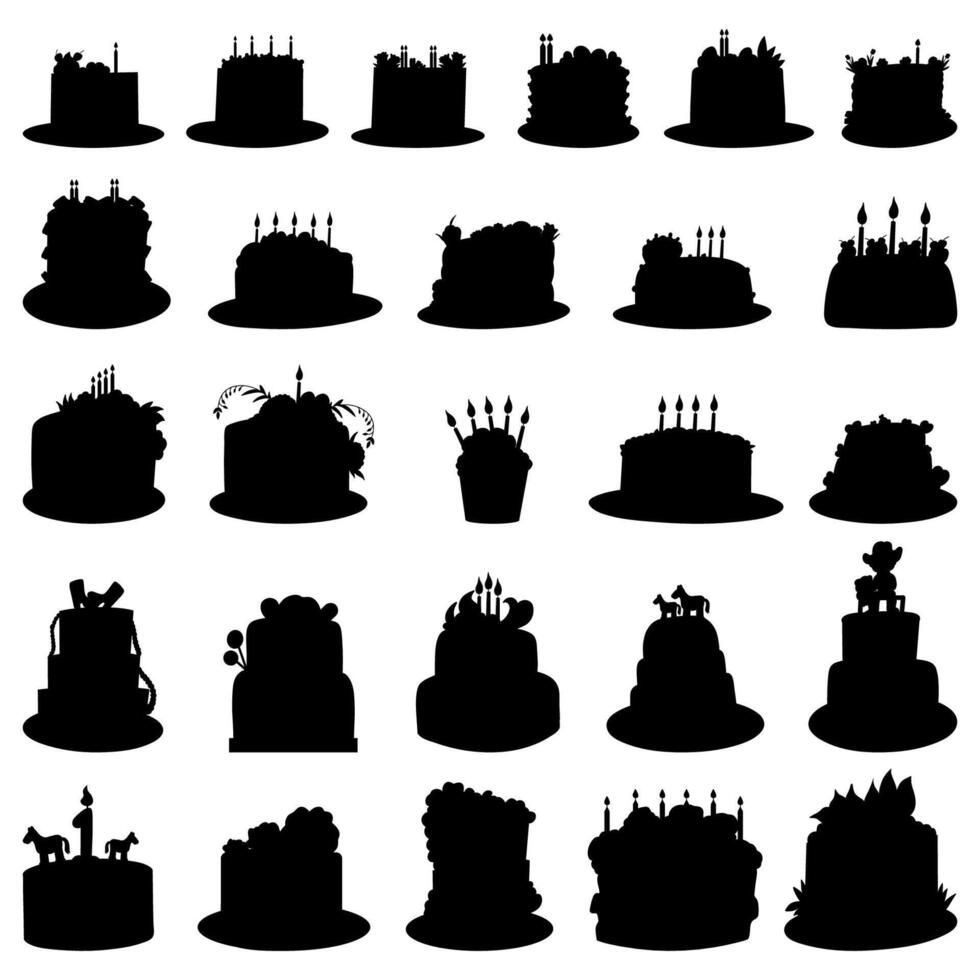 Collection of cake silhouettes on a white background vector