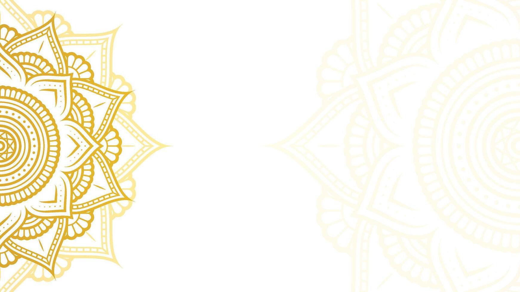 lujoso intrincado loto mandala con oro infundido contorno en blanco blanco horizontal vector antecedentes