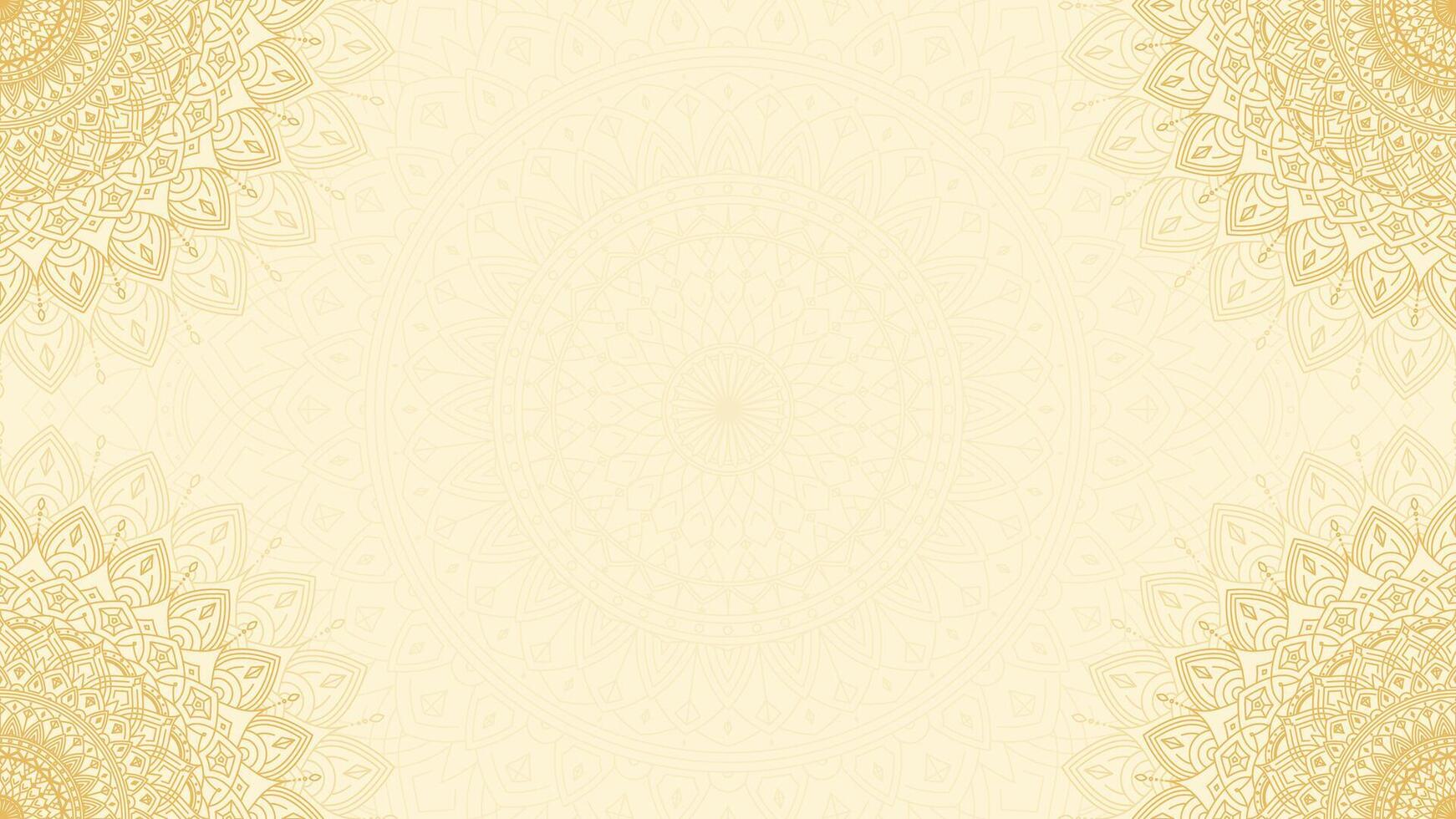 opulento oro tema blanco horizontal vídeo antecedentes con intrincadamente hecho a mano ornamental simétrico Delgado mandala líneas vector