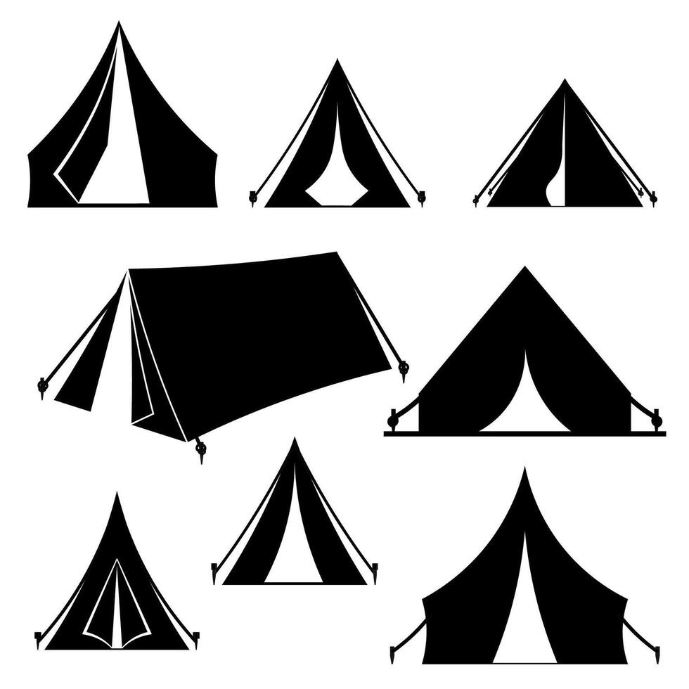 Tent silhouette vector illustration collection.