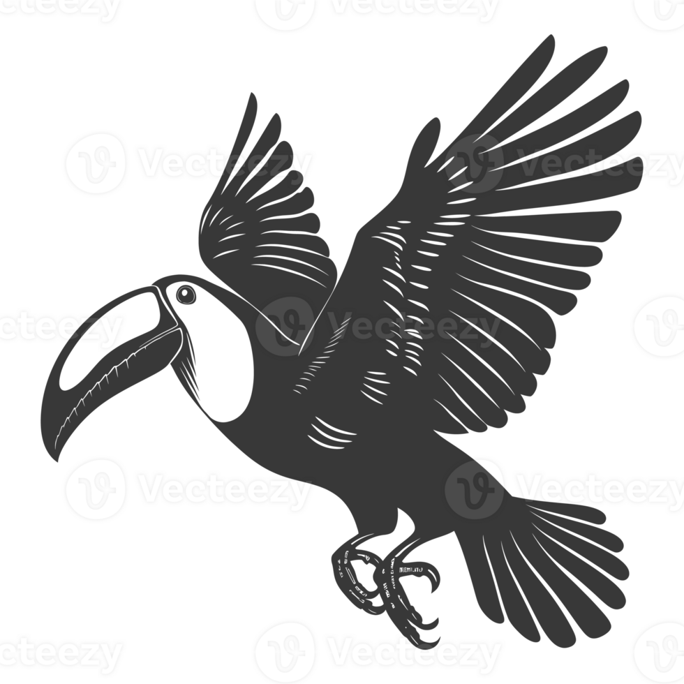 AI generated Silhouette Toucan bird animal fly black color only full body png