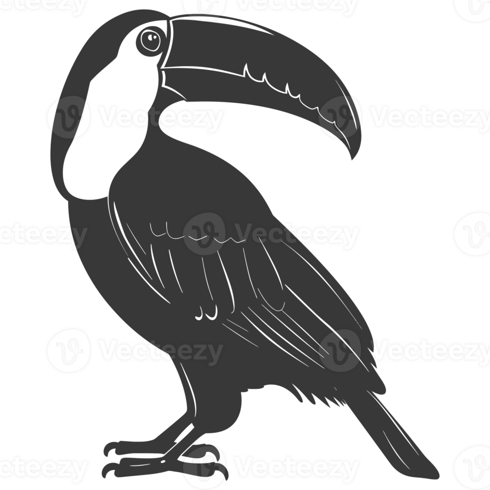 AI generated Silhouette Toucan bird animal black color only full body png