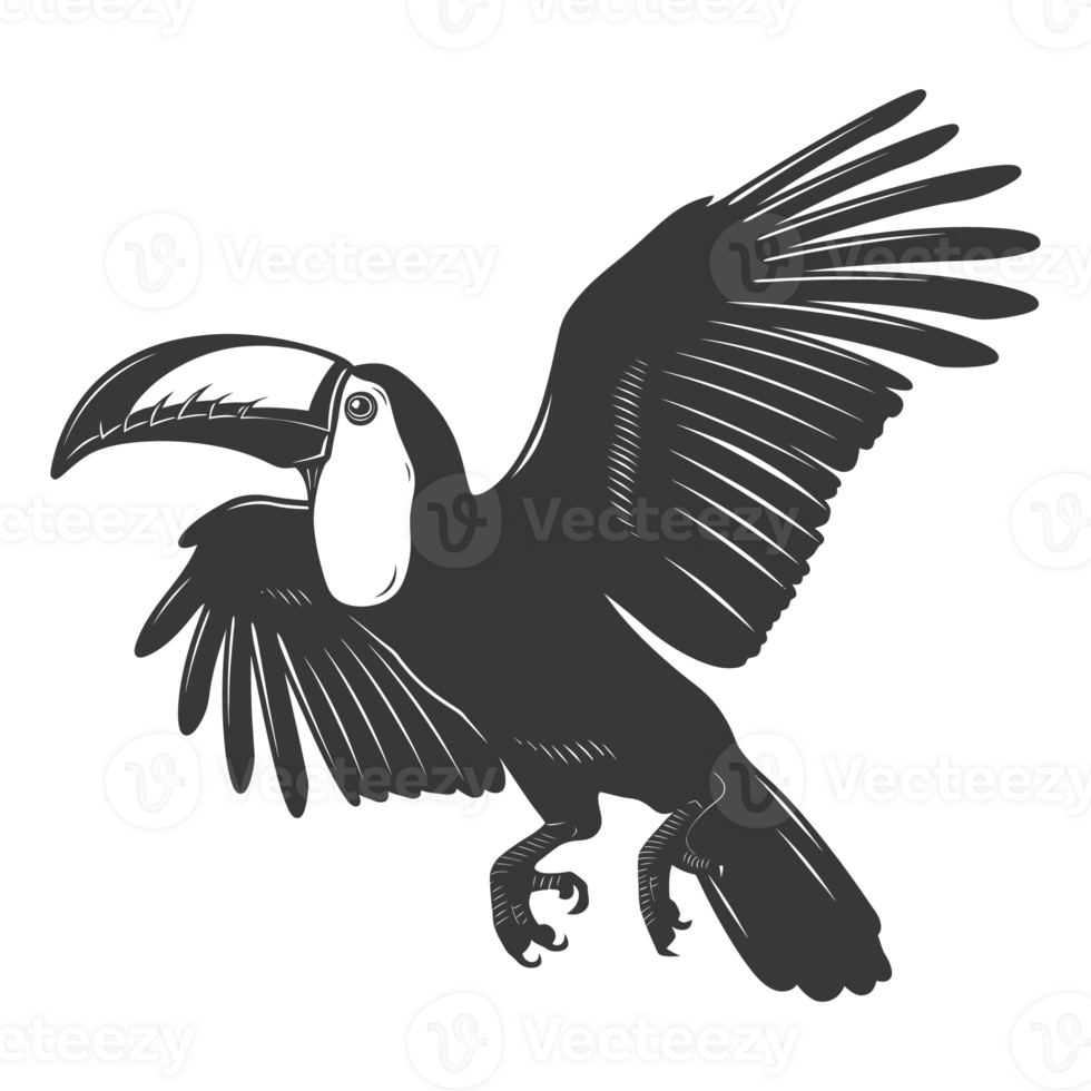 AI generated Silhouette Toucan bird animal fly black color only full body png