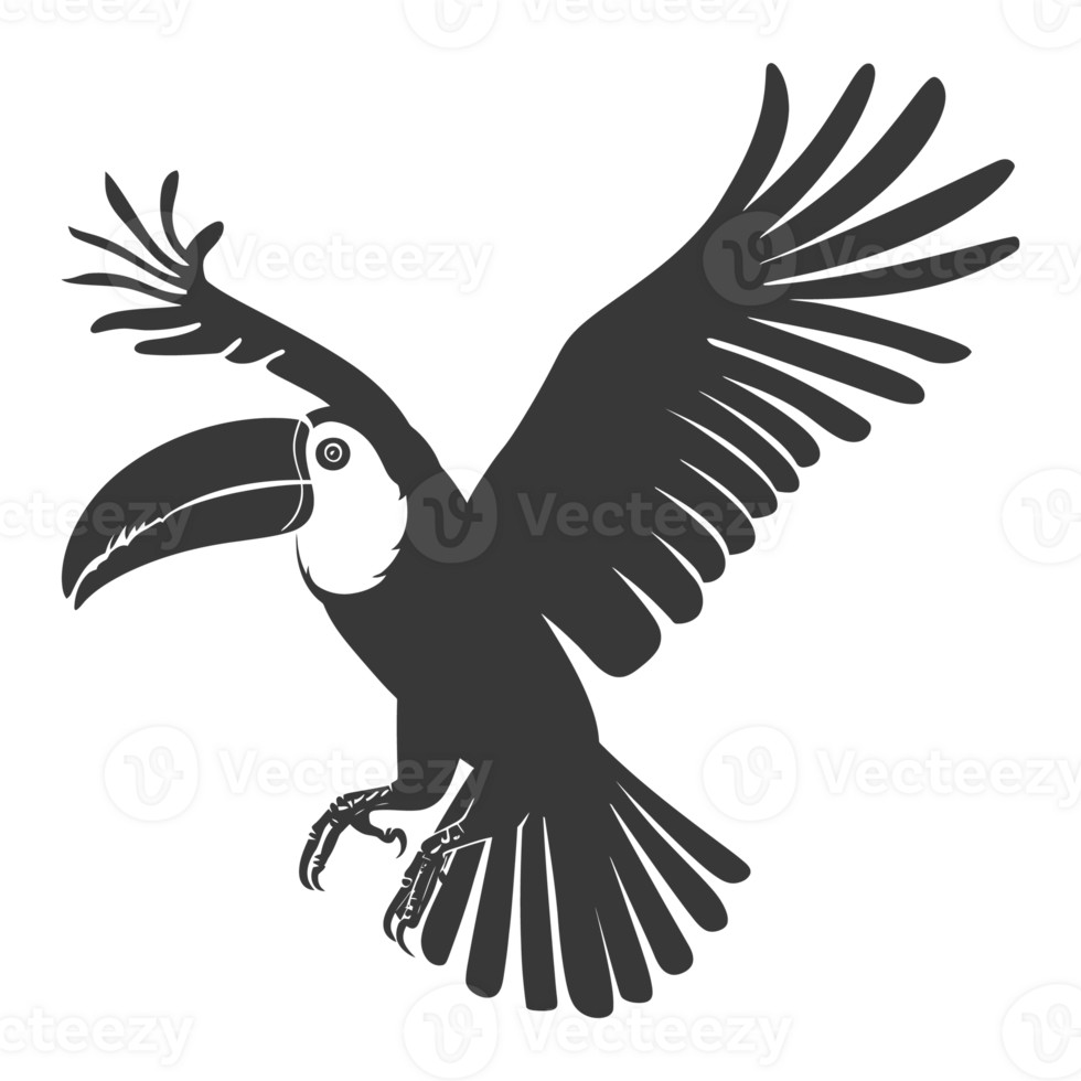 AI generated Silhouette Toucan bird animal fly black color only full body png