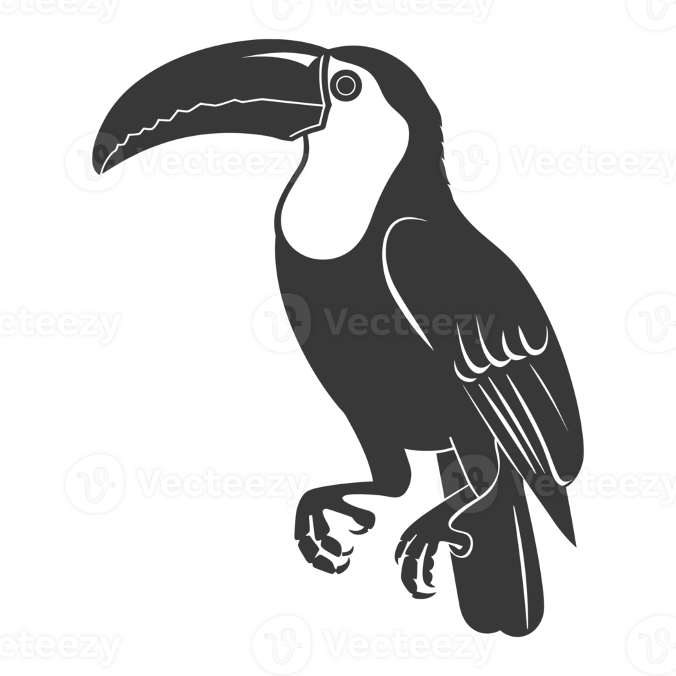 AI generated Silhouette Toucan bird animal black color only full body png