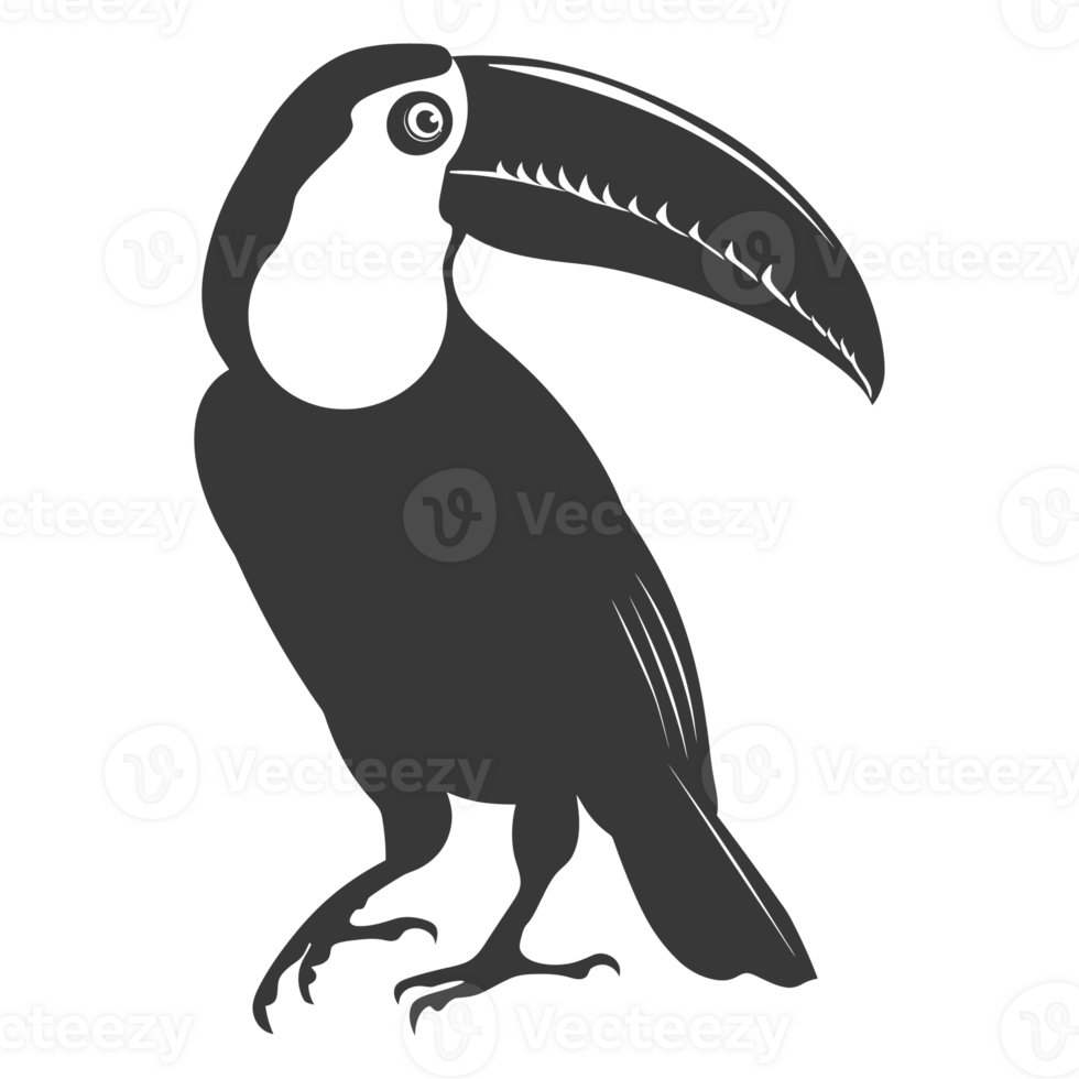 AI generated Silhouette Toucan bird animal black color only full body png