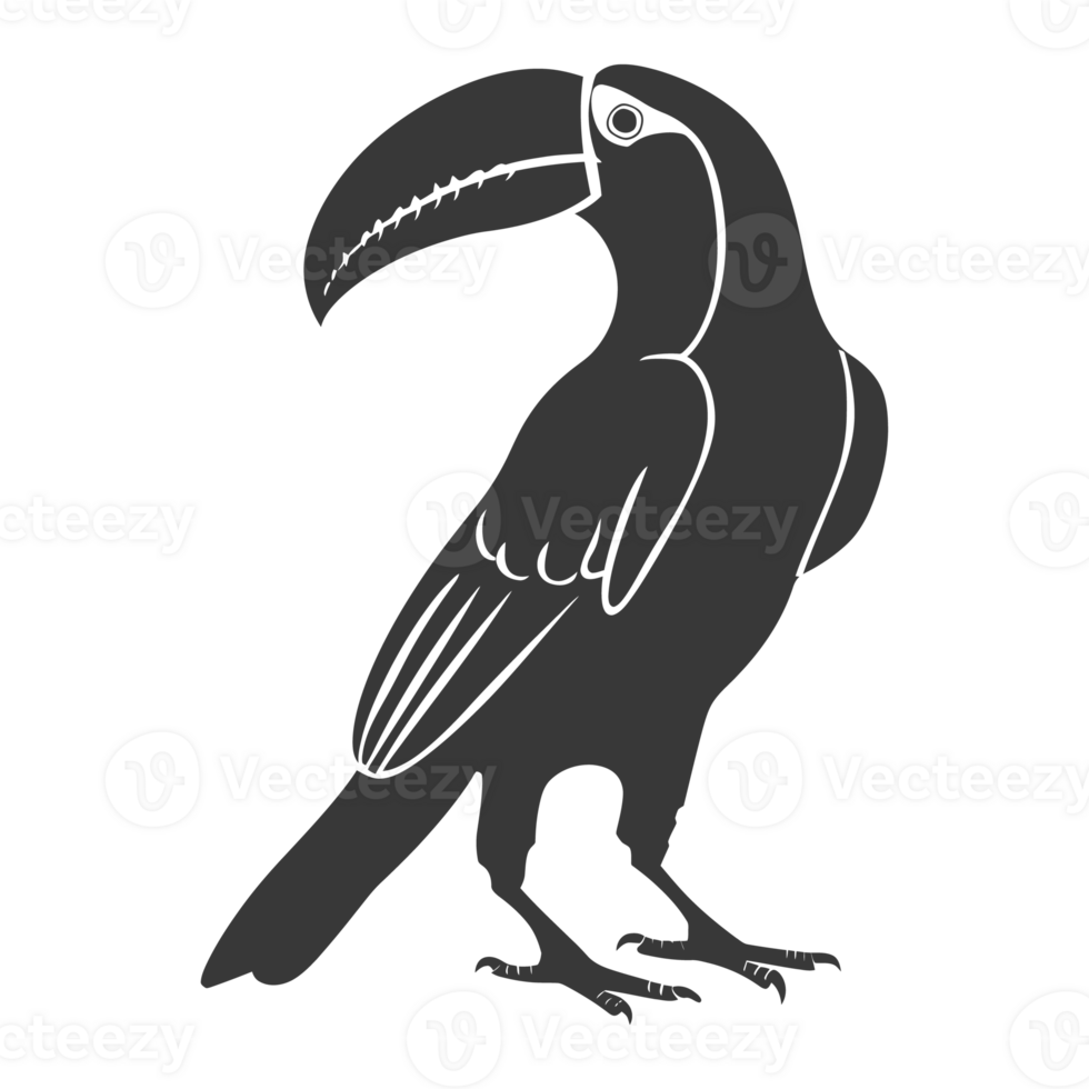 AI generated Silhouette Toucan bird animal black color only full body png
