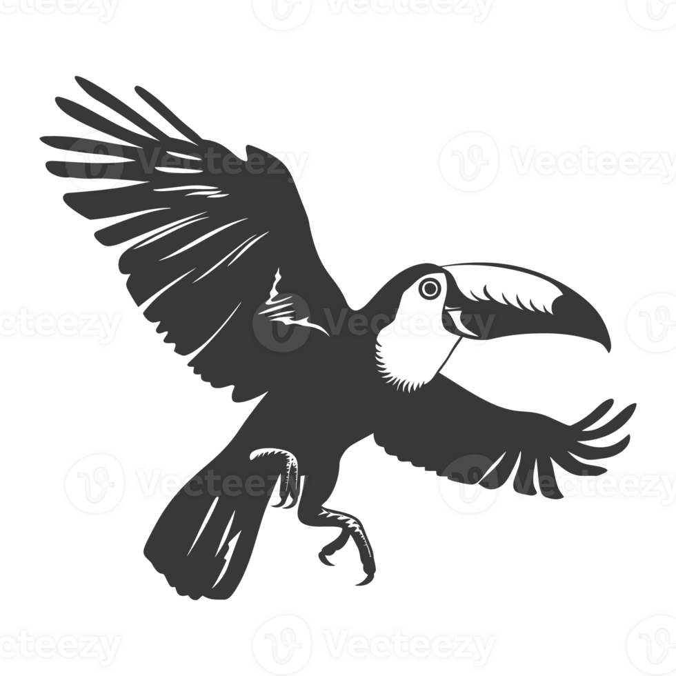 AI generated Silhouette Toucan bird animal fly black color only full body png