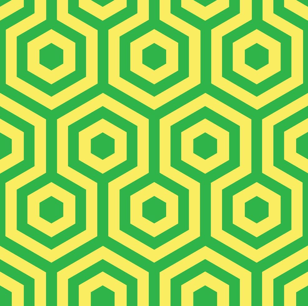 Seamless green yellow pattern of hexagons. Geometric green background for packaging vector