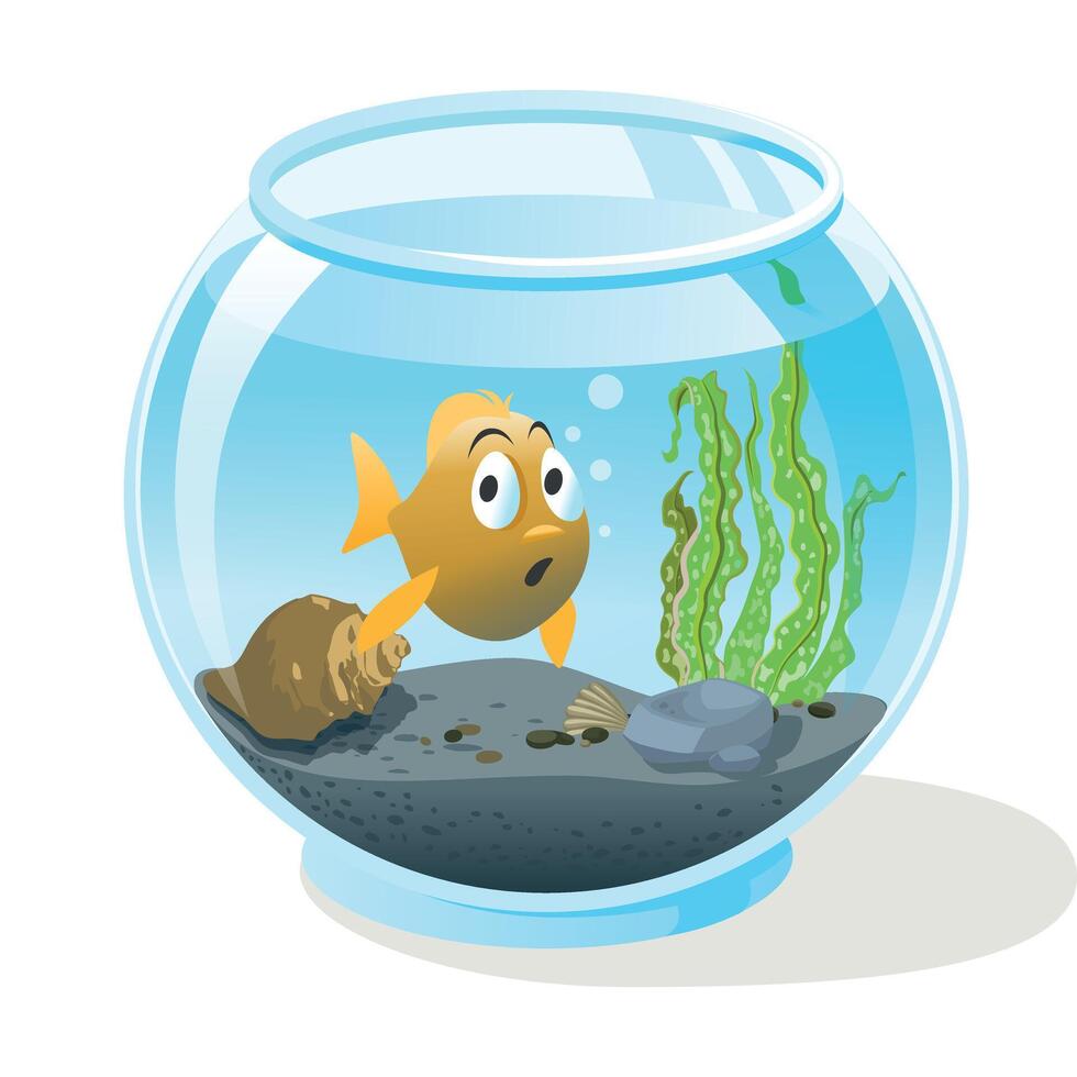 linda ilustración de un pescado en un acuario vector