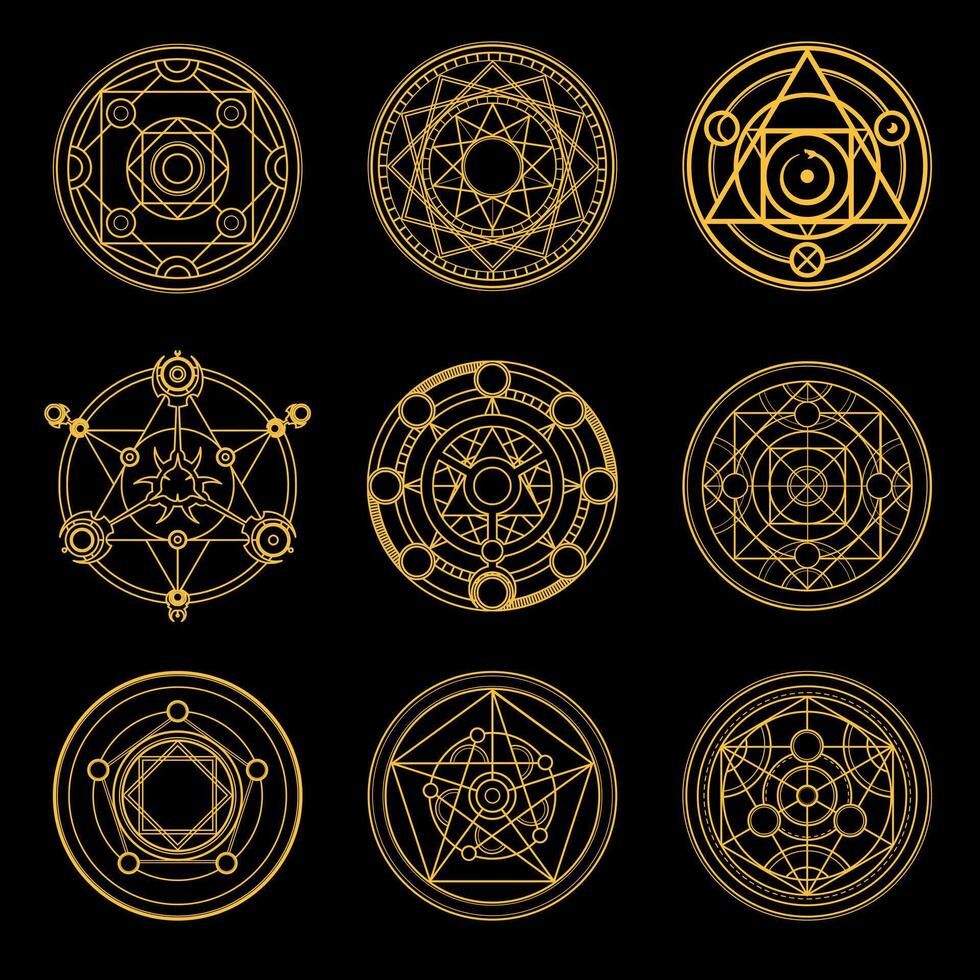 A set of magic circles for witchcraft. Secret alchemical circles for transformation vector