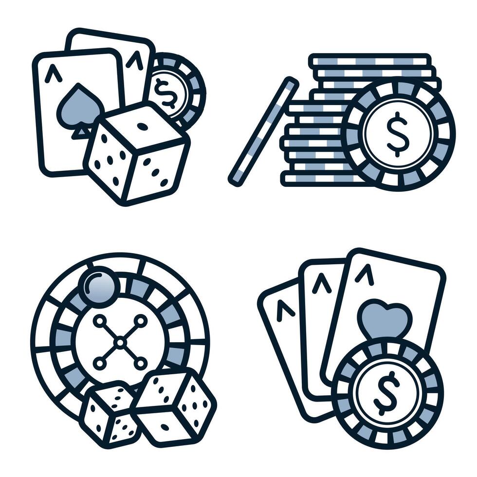 A set of outline illustrations on poker and casino topics vector