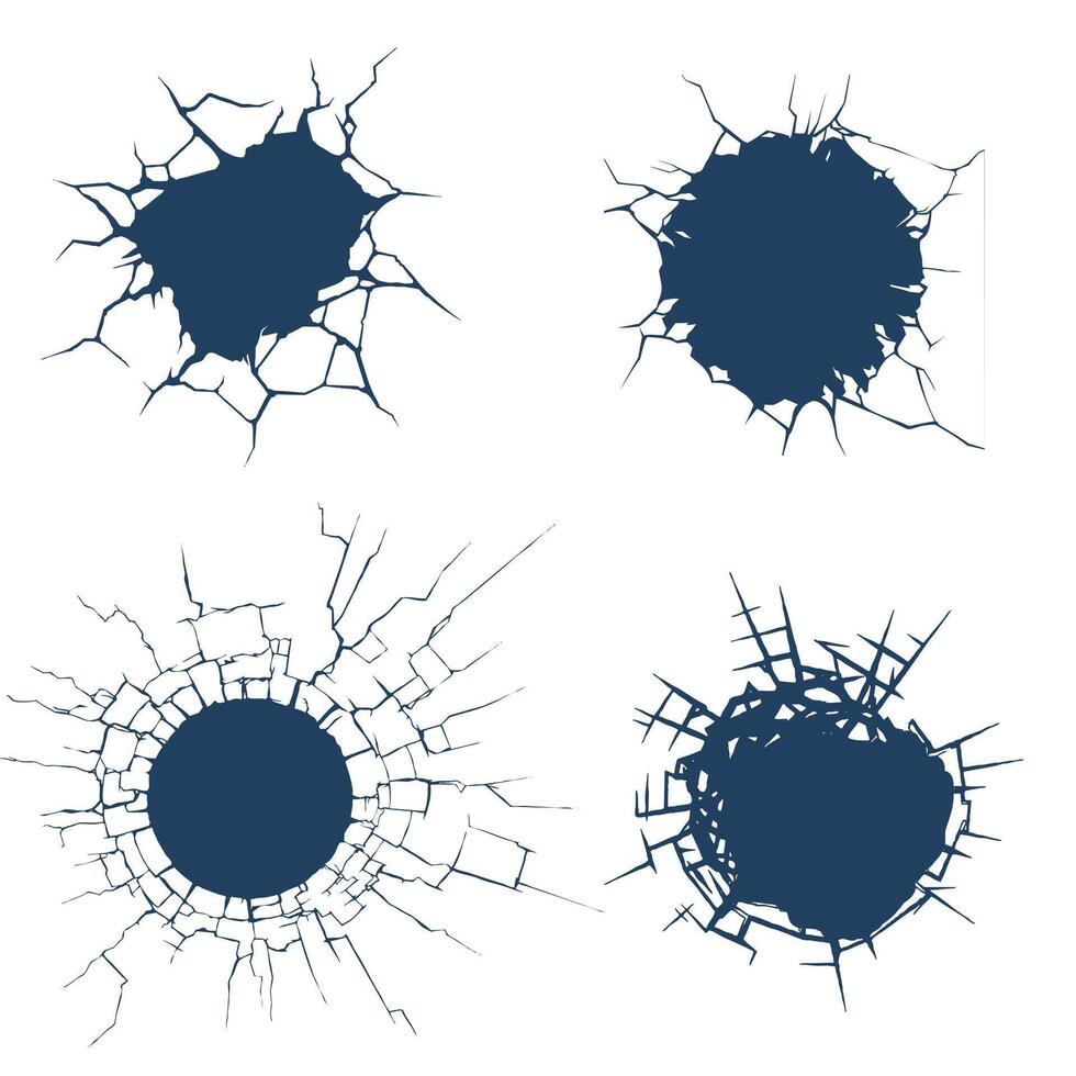 un conjunto de redondo perforado agujeros en paredes con grietas vector