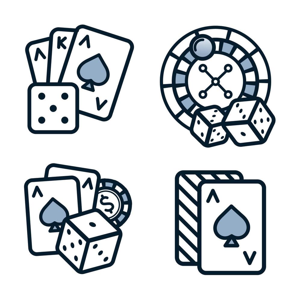 Set of card and casino outline icons vector