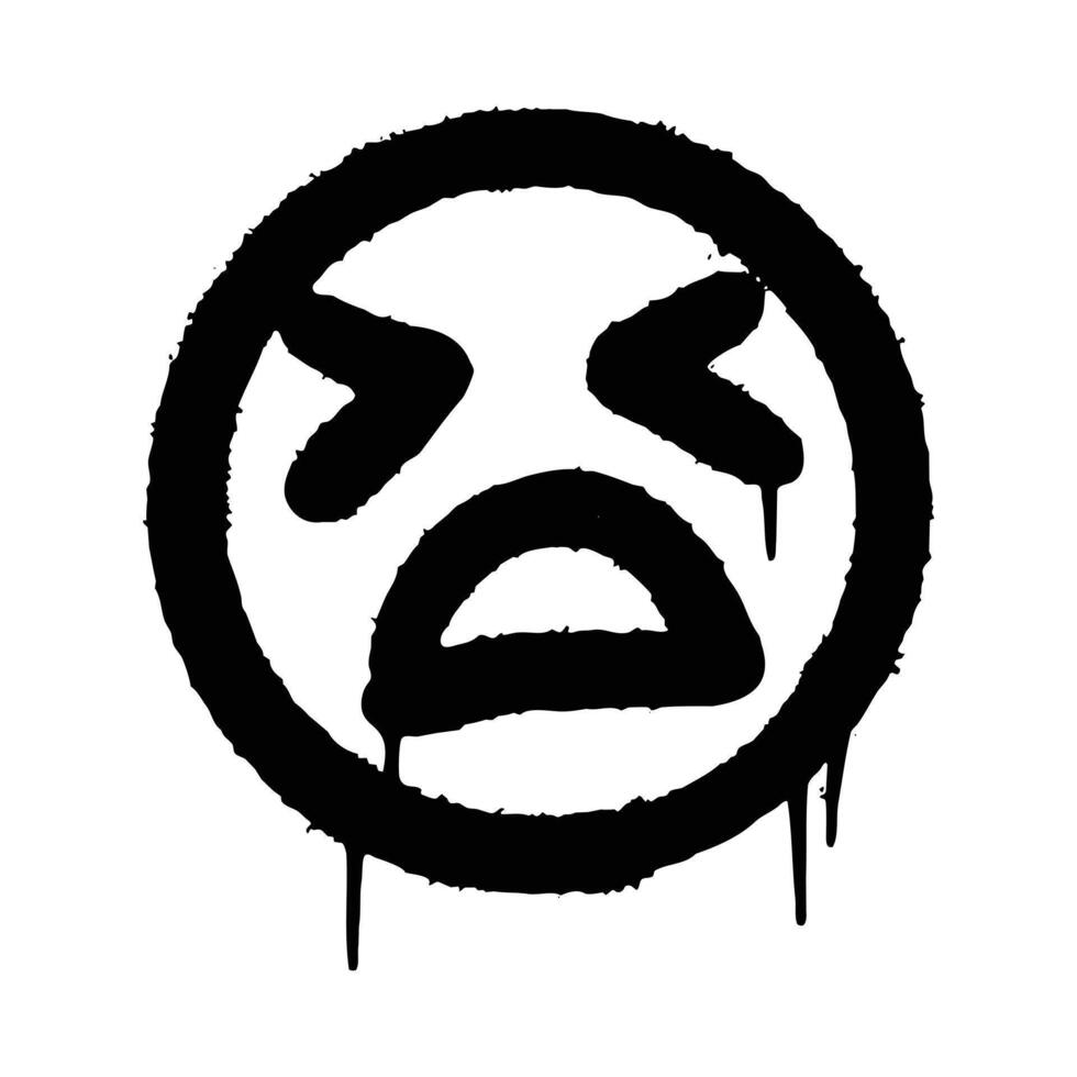 Grunge spray paint image of a sad emoticon vector